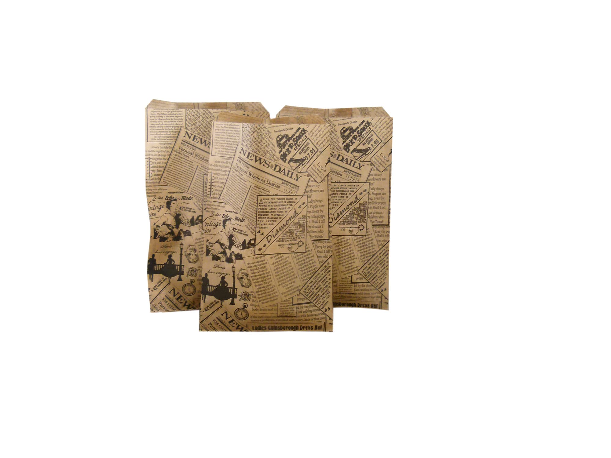 50 Pack 6x9 Inches Newspaper Print & Patterned Gift Bags - Eco-Friendly Party Favor Bags for Candy, Cookies, Merchandise, Pens | Perfect for Birthdays, Weddings, Baby Showers, Holidays & Corporate Events