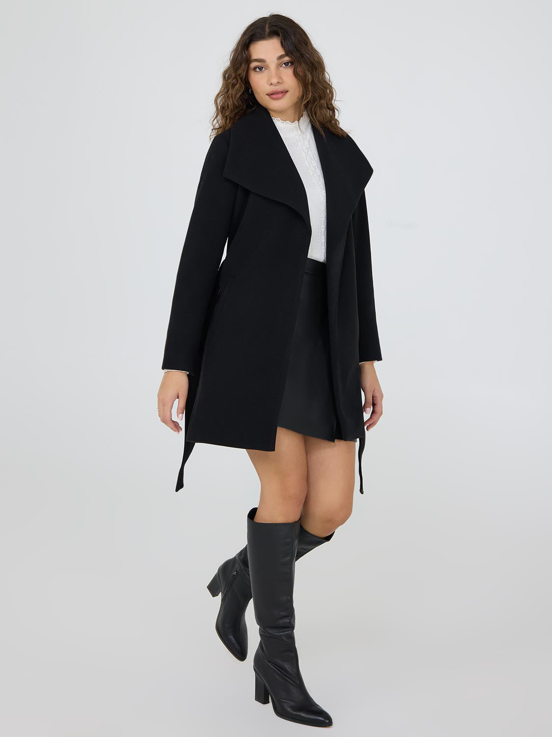 Faux Wool Shawl Collar Wrap Coat for Women - Winter Warm Elegant Long Cardigan - Perfect for Office, Date Night & Holiday Parties
