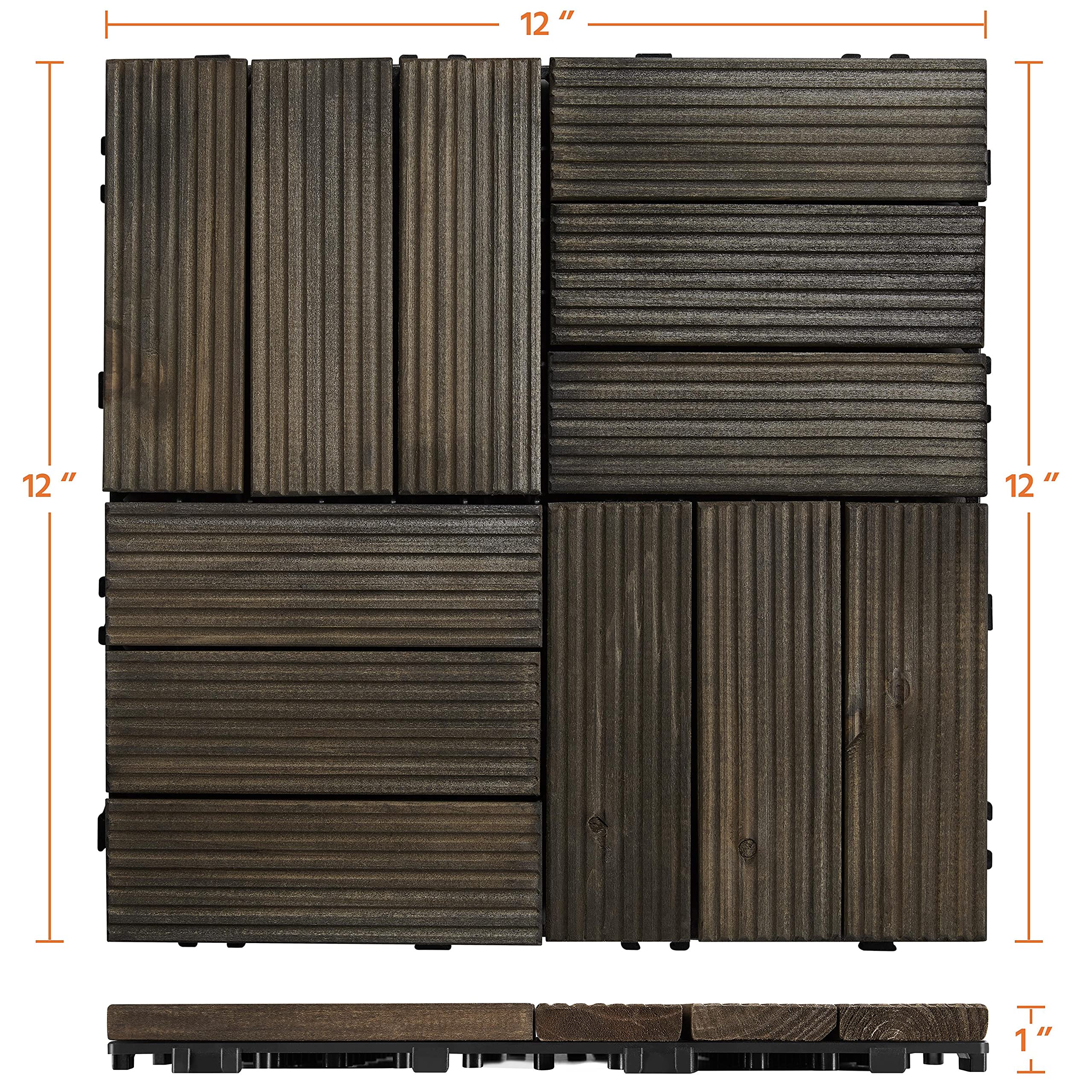 Yaheetech 27 Pack 12 x 12 Inch Interlocking Patio Tiles - Solid Wood Decking Tiles for Balcony, Garden, Poolside, Front & Back Yard - Outdoor Flooring Solution for DIY Decks, Porches & Terraces (Black)