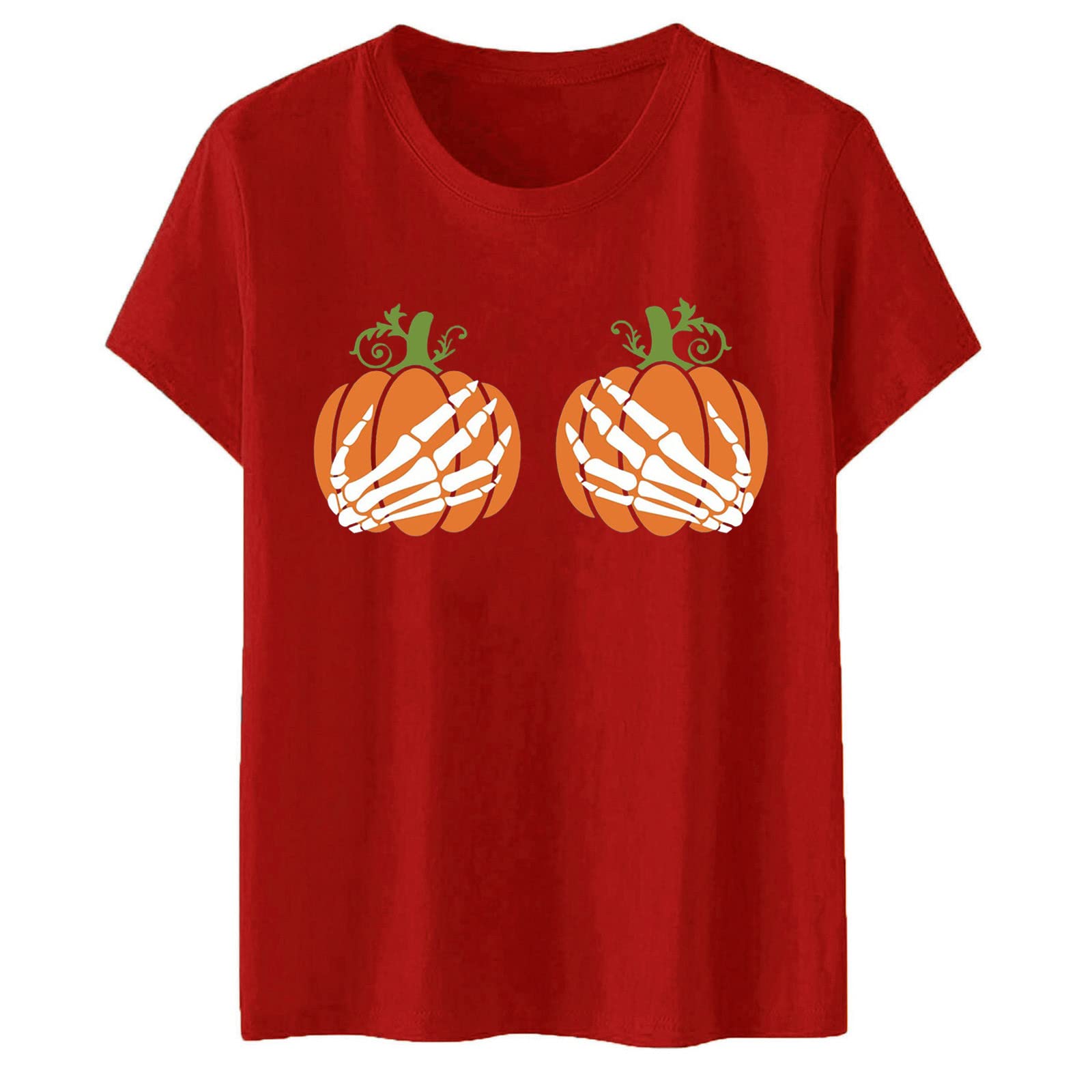XINSHIDE Women's Halloween Printed Short Sleeve T-Shirt - Solid Color O-Neck Blouse Tee for Petite Women | Casual Wear, Costume Party & Everyday Outfits