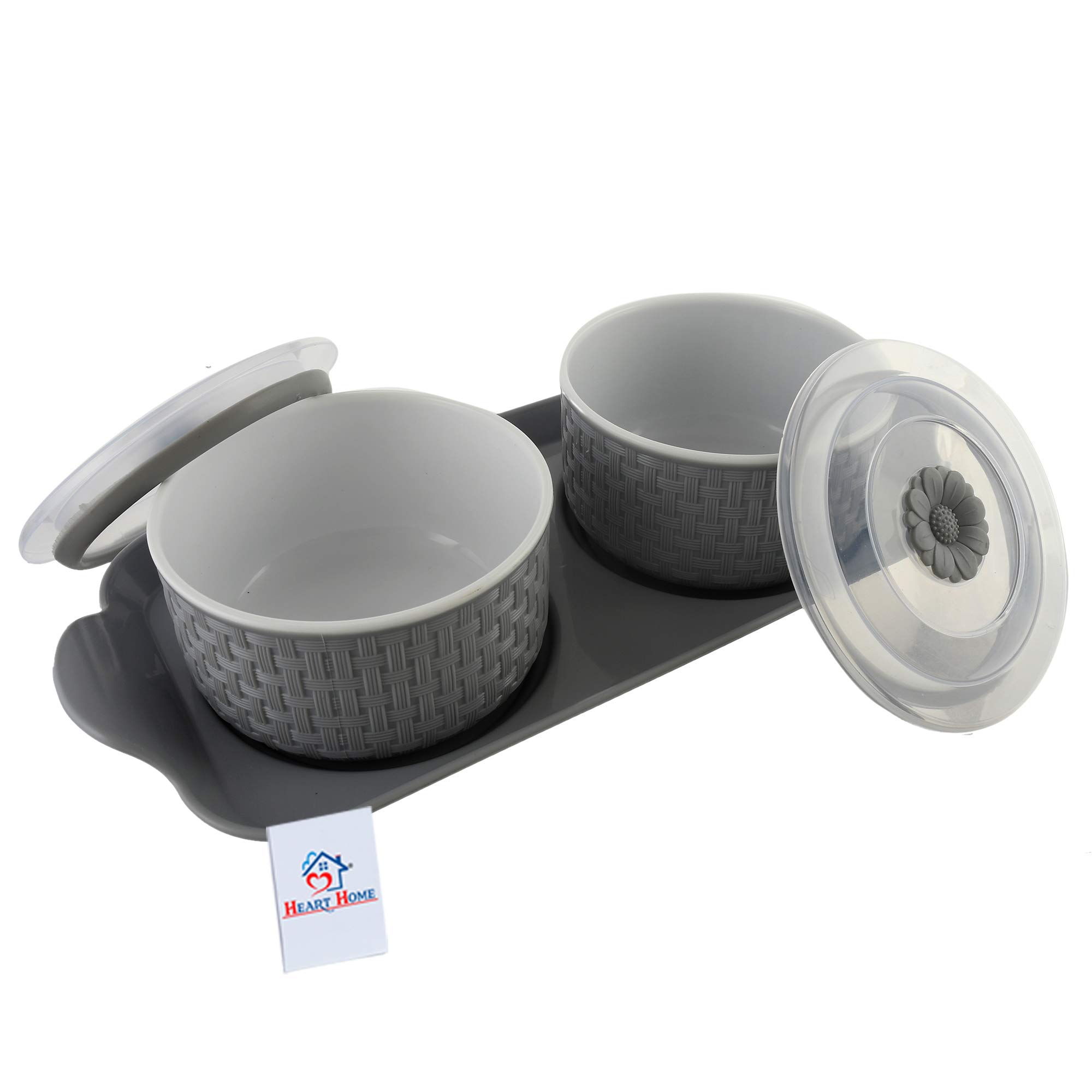 Premium Walnut Checkered Plastic Serving Tray Set with 2 Airtight Snack Bowls - 3-Piece Kitchen Organizer for Parties, Dining & Home Decor (Grey, HEART11087) - Perfect for Entertaining, Snack Storage & Coffee Table Display