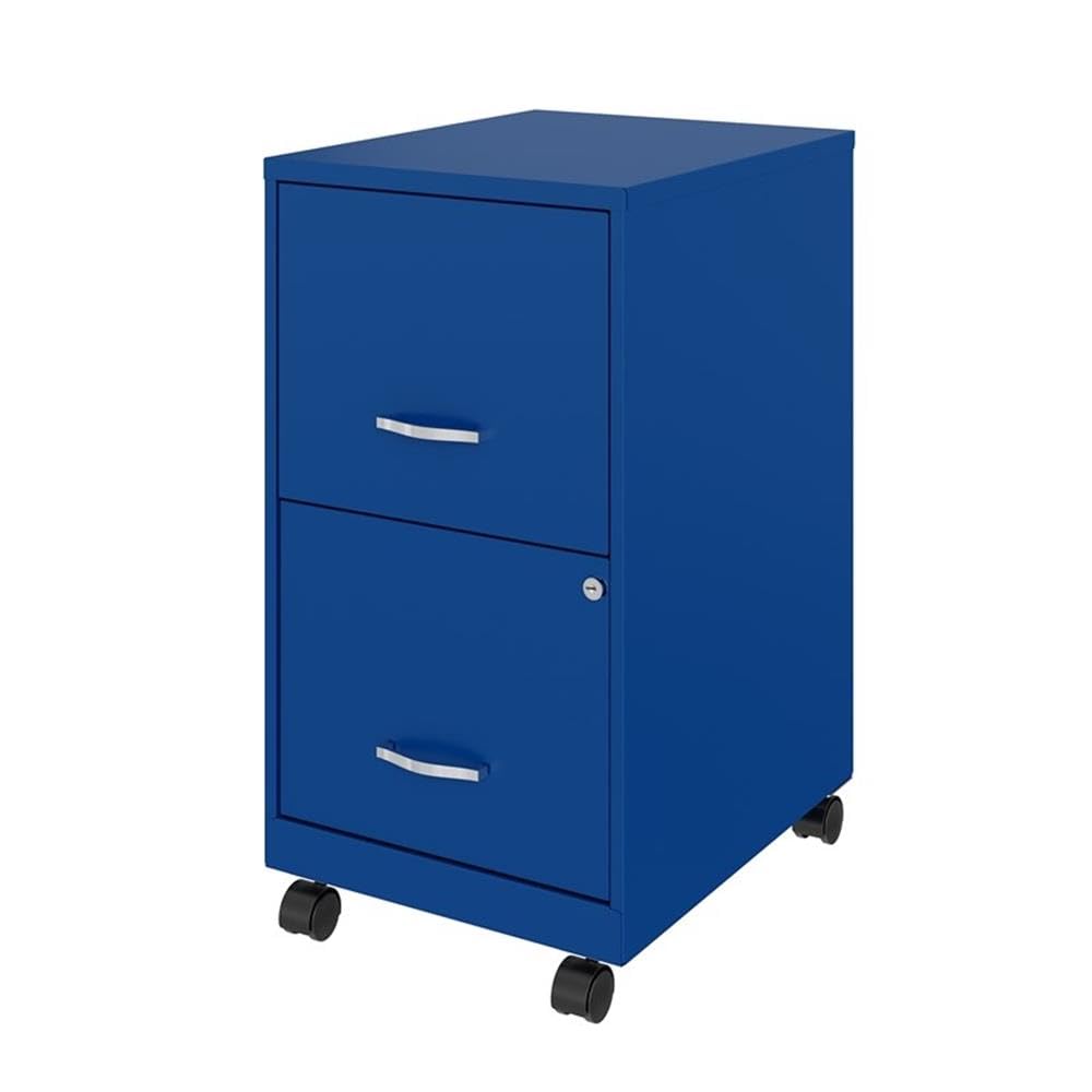 2 Drawer Metal Mobile File Cabinet with Lock - Letter Size, Blue, Fully Assembled - Office Organization & Home Office Storage Solution