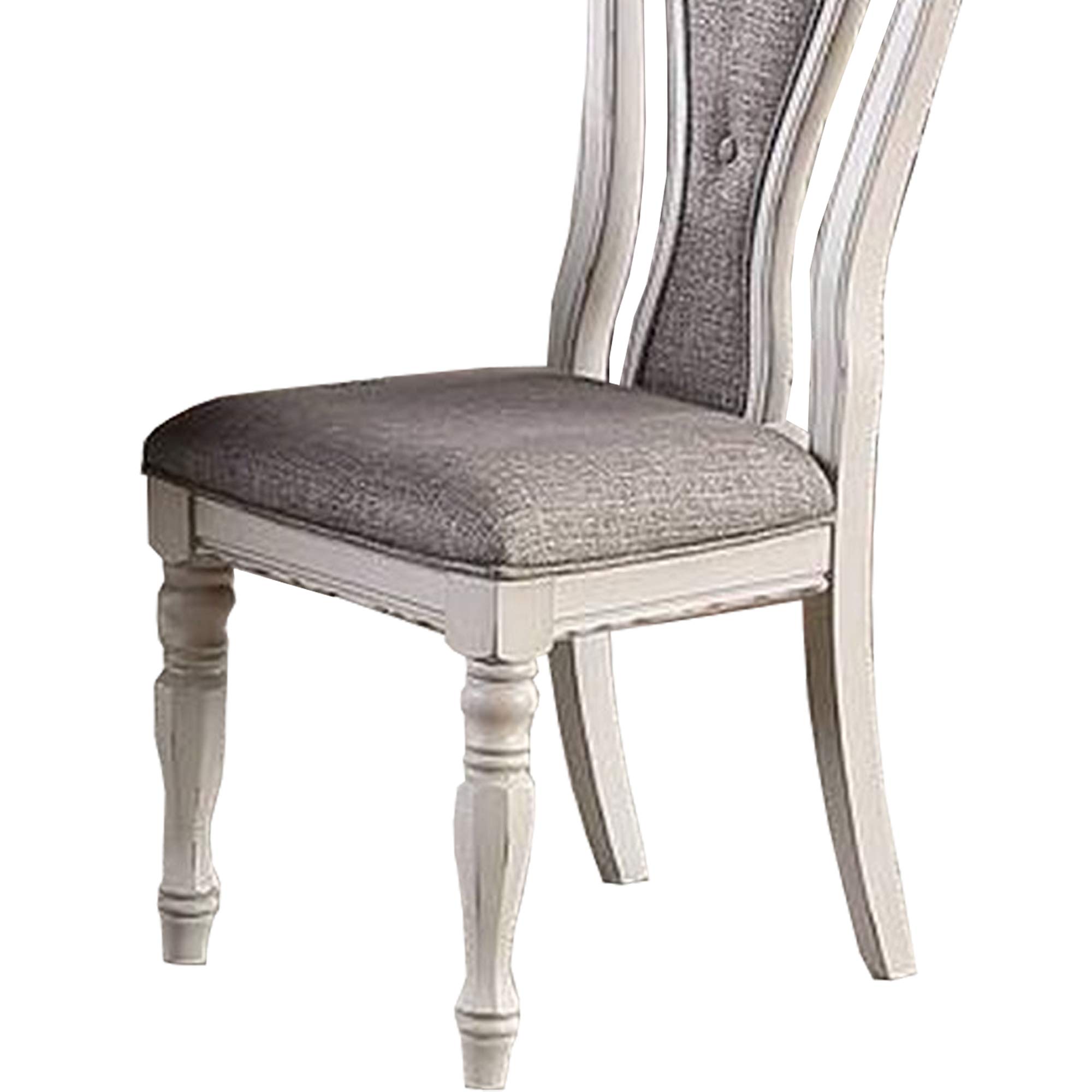Benjara 2-Piece Dining Chair Set with Button Tufted Backrest & Padded Seat - White & Gray Upholstered Side Chairs for Kitchen, Dining Room, or Breakfast Nook