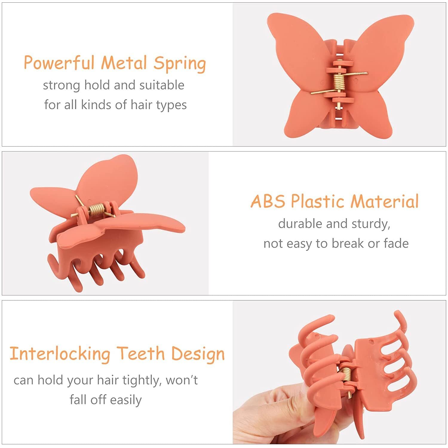 4 PCS Butterfly Hair Claw Clips for Women - 2.7 Inch Large Non-Slip Hair Clips for Thick Hair, Strong Hold Matte Finish Korean Style Hair Accessories - Perfect for Daily Use, Work, Parties and Special Occasions