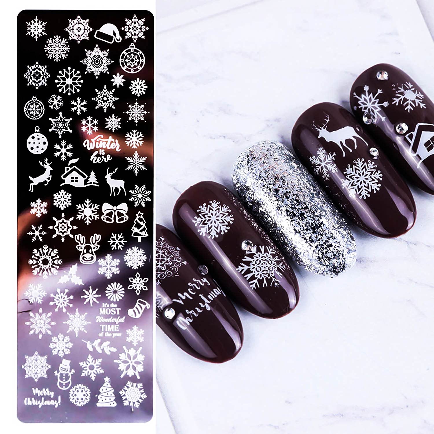 DANNEASY 6-Piece Nail Stamp Kit - Holiday Style Nail Stamping Plates, Stencils, Stamper & Scraper with Storage Bag for DIY Manicure | Perfect for Christmas, Halloween & Party Nail Art Designs