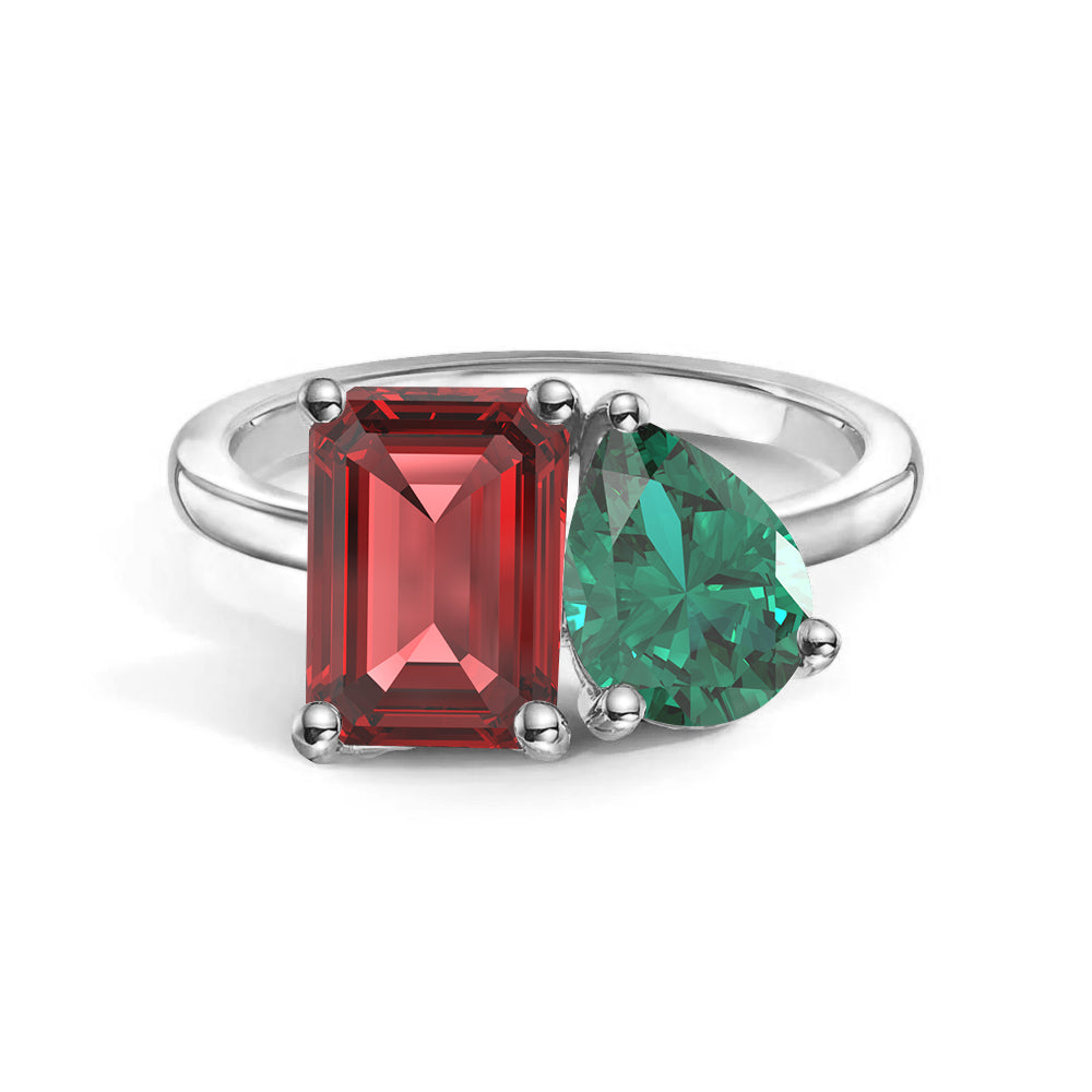 Personalized Toi et Moi Ruby Birthstone Ring for Women - Custom Anniversary, Engagement & Wedding Jewelry Gift - Perfect for Romantic Occasions & Special Celebrations