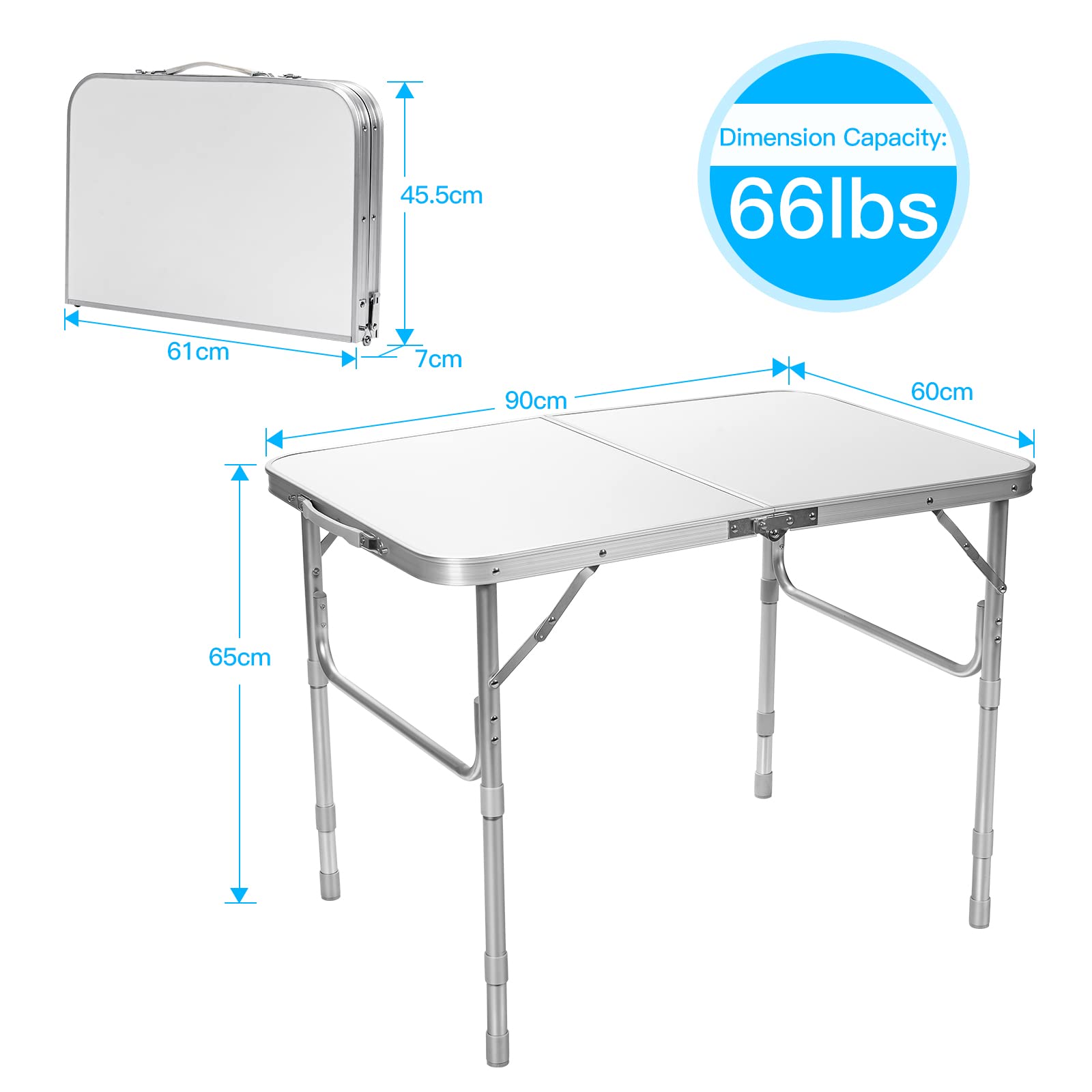 Rainfally 3FT Folding Picnic Table - Adjustable Height Aluminum Camping Table, Portable Fold-in-Half Dining Table for Outdoor, Indoor, Travel & BBQ (35.5