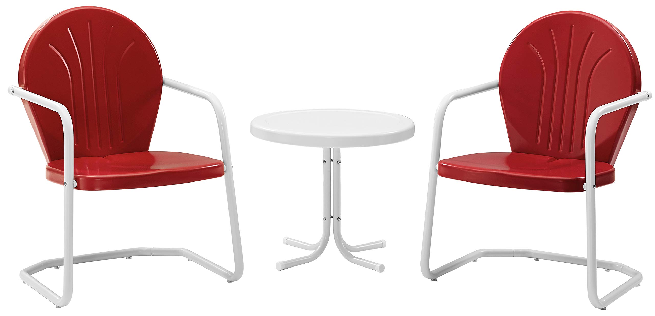 Crosley Griffith 3-Piece Retro Metal Outdoor Bistro Set with Small Table & 2 Chairs - Vibrant Red Patio Furniture for Garden, Balcony & Backyard Relaxation