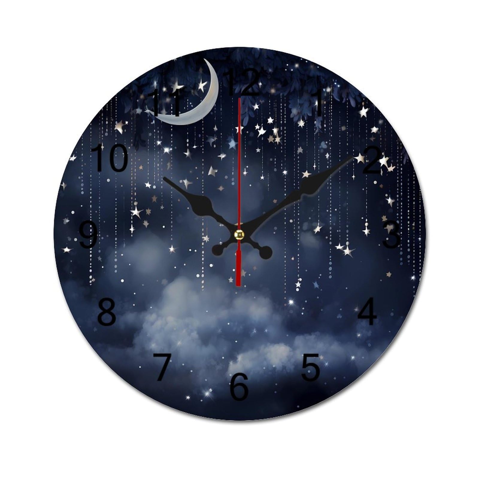 Vintage Falling Stars Wooden Wall Clock - Silent Non-Ticking Retro Design for Home, Office, Kitchen & Farmhouse Decor - 60x60cm - Perfect for Rustic, Boho & Scandinavian Style Interiors