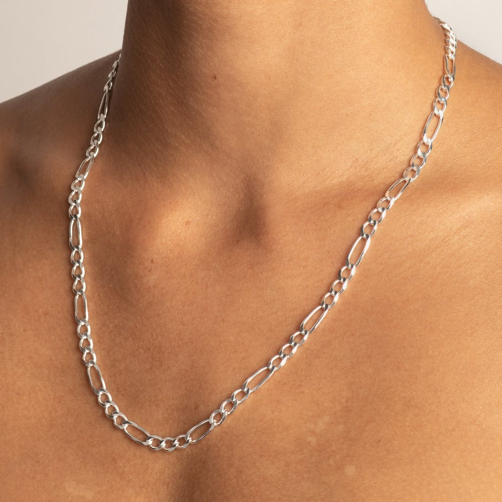Stylish Silver Figaro Chain Necklace for Men - Perfect Gift for Boyfriend, Husband & Anniversary - Trendy Layered Jewelry for Casual & Formal Occasions