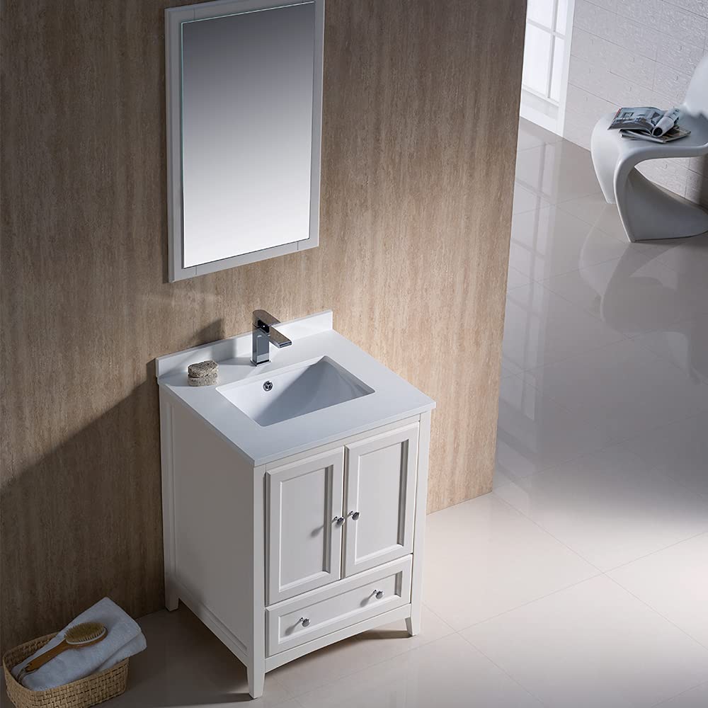 Fresca Oxford 24 Inch Gray Traditional Bathroom Vanity with Mirror - Modern Single Sink Bathroom Cabinet for Small Space (Faucet Sold Separately) | Perfect for Guest Bathrooms, Powder Rooms & Apartment Renovations