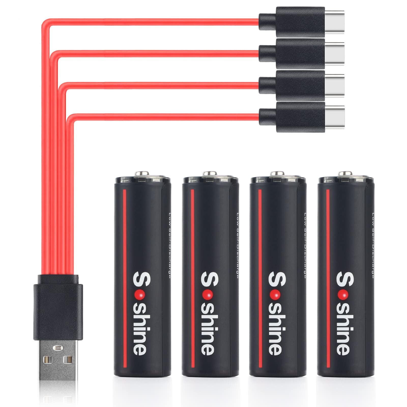 Rechargeable AA Lithium-ion Batteries 1.5V 2600mWh with Type-C USB Charging & 4-in-1 Cable - Long Lasting Power for Cameras, Flashlights, Toys and Electronics