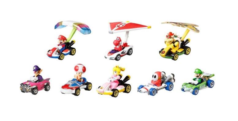 Hot Wheels Mario Kart 8 Character Vehicle Race Car Set - Collector's Edition with Glider - Perfect for Gaming Fans, Collectors & Birthday Gifts