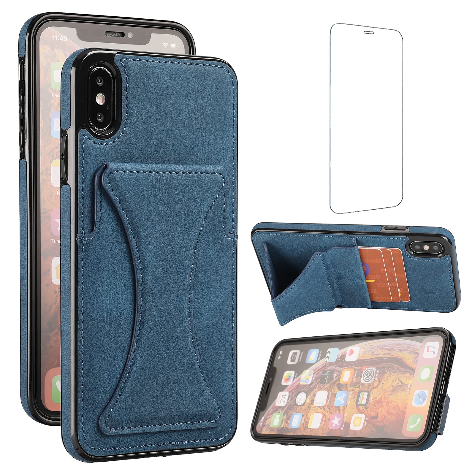iPhone Xs Max Case with Screen Protector & Kickstand - Shockproof Slim Cover for Men Women - Perfect for Work & Travel