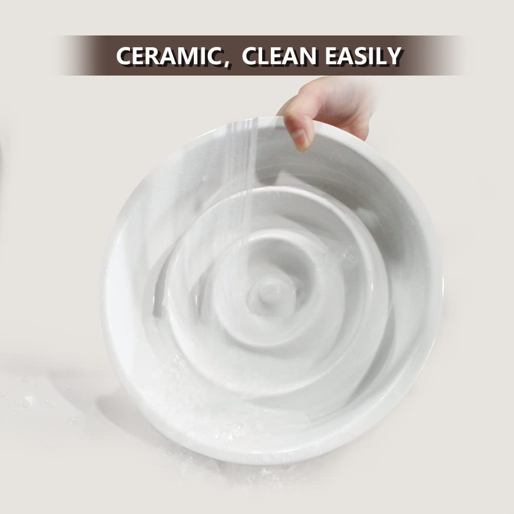 GH Ceramic Slow Feeder Dog Bowl for Small & Medium Dogs - 3 Cup Capacity with 2 Free Flying Disc Toys - Anti-Choke Design for Fast Eaters - Perfect for Mealtime Fun & Outdoor Play (White)