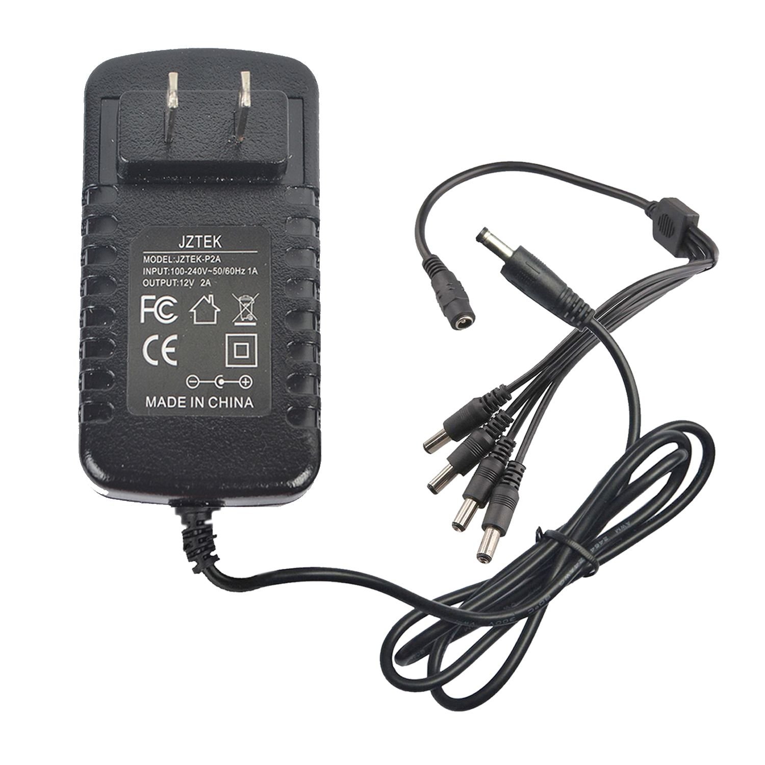 12V 2A Power Adapter with 4-Way Splitter - AC to DC Converter (100V-240V) for Security Cameras, DVR Systems & LED Strip Lights - FCC Certified 2.1x5.5mm Universal Power Supply - Perfect for Home Security & DIY Lighting Projects