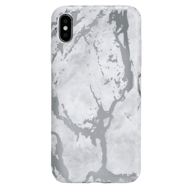 Elegant White Marble with Silver Chrome iPhone Case - Premium Protective Cover for iPhone 13/14/15 Pro Max | Slim Fit, Shockproof, Stylish Design for Everyday Use & Special Occasions