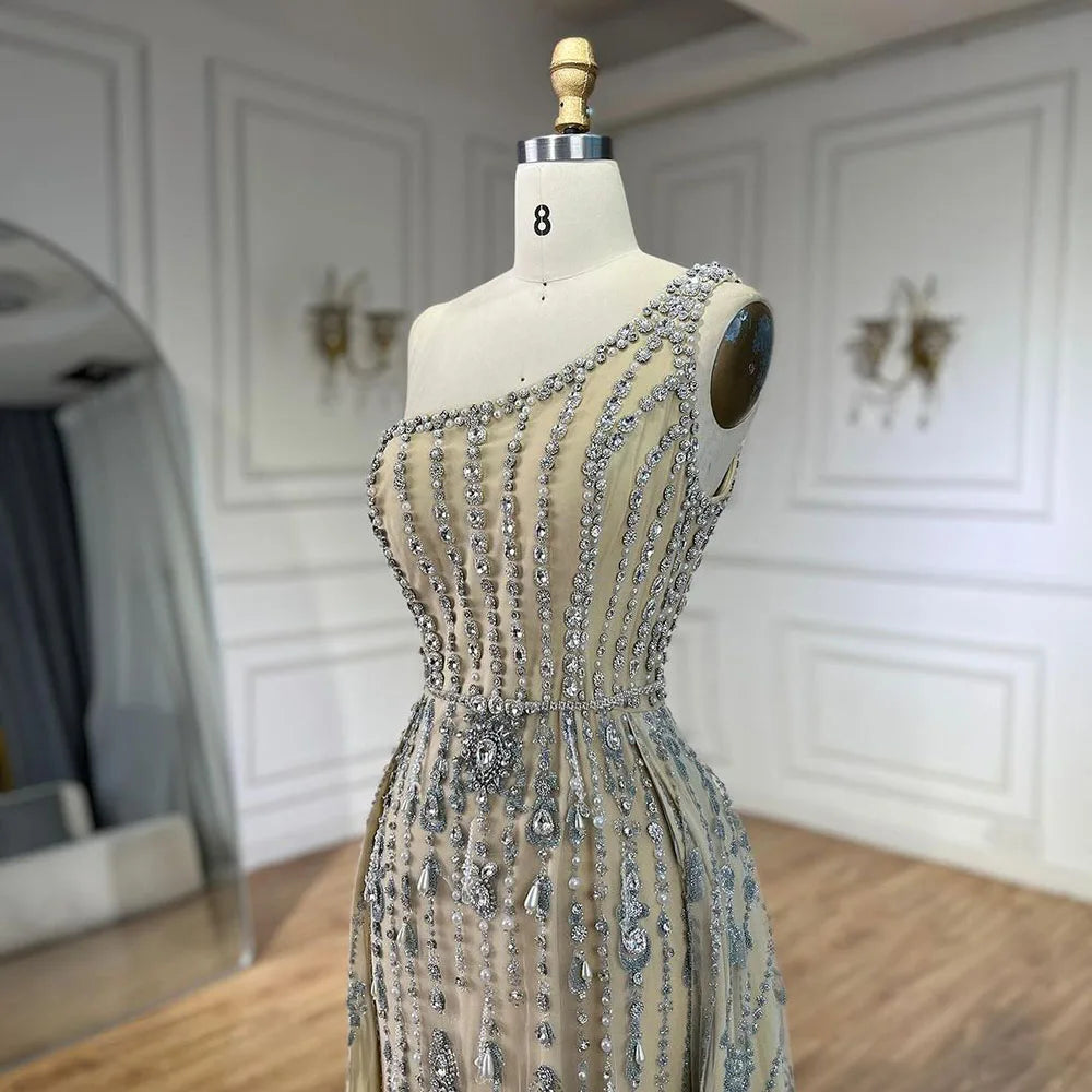 Luxury Beaded One Shoulder Mermaid Evening Dress for Women - Elegant Dubai Arabian Style Wedding Gown LA71538 | Perfect for Formal Events, Prom, Bridal Party & Special Occasions