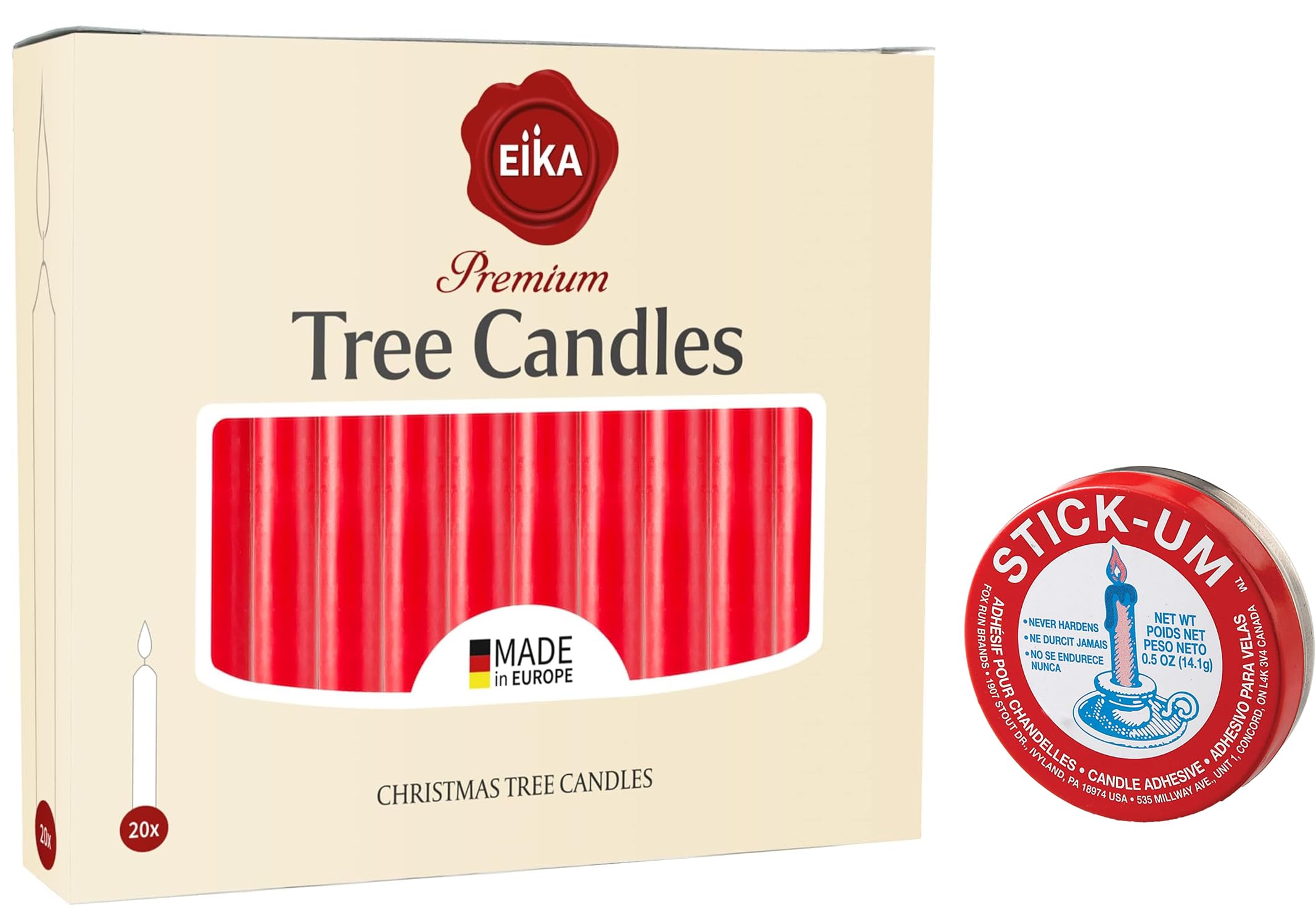 20 Pack Red Eika Tree Candles 3.75
