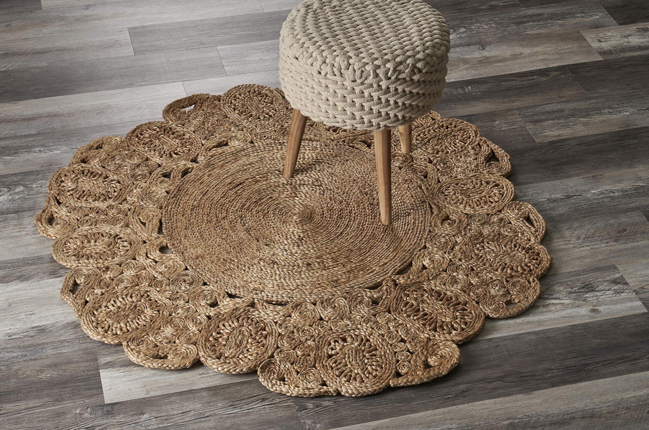 LR Home Natural Jute 6ft Round Braided Area Rug - Boho Farmhouse Style Indoor Carpet for Living Room, Bedroom, Playroom Decor | Eco-Friendly Home Accent for Cozy Spaces & Modern Interiors