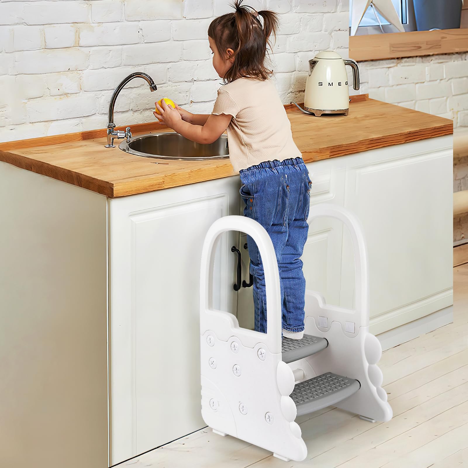 GARVEE 2 Step Stool with Handles for Kids - Anti-Slip Sturdy Toddler Step Stool for Potty Training, Bathroom & Kitchen - Safe Standing Helper for Children (Grey) - Perfect for Toilet Training, Washing Hands & Reaching Countertops