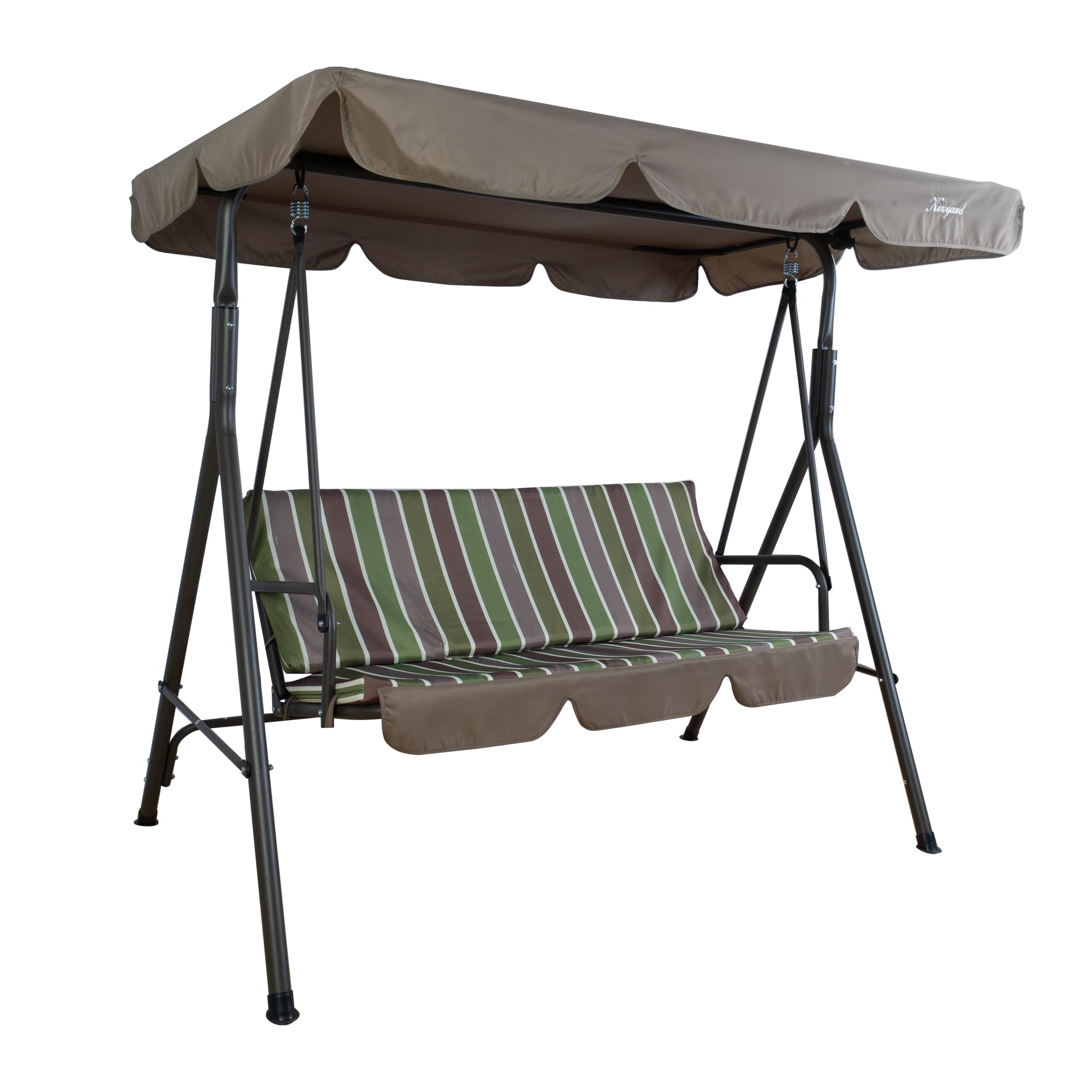 Kozyard Alicia Patio Swing Chair - Outdoor Hanging Glider with 3 Comfortable Cushions, Sturdy Steel Frame & Adjustable Canopy - Perfect for Garden, Poolside, Balcony or Backyard Relaxation (Lime Stripe) | Weather-Resistant & Easy to Clean