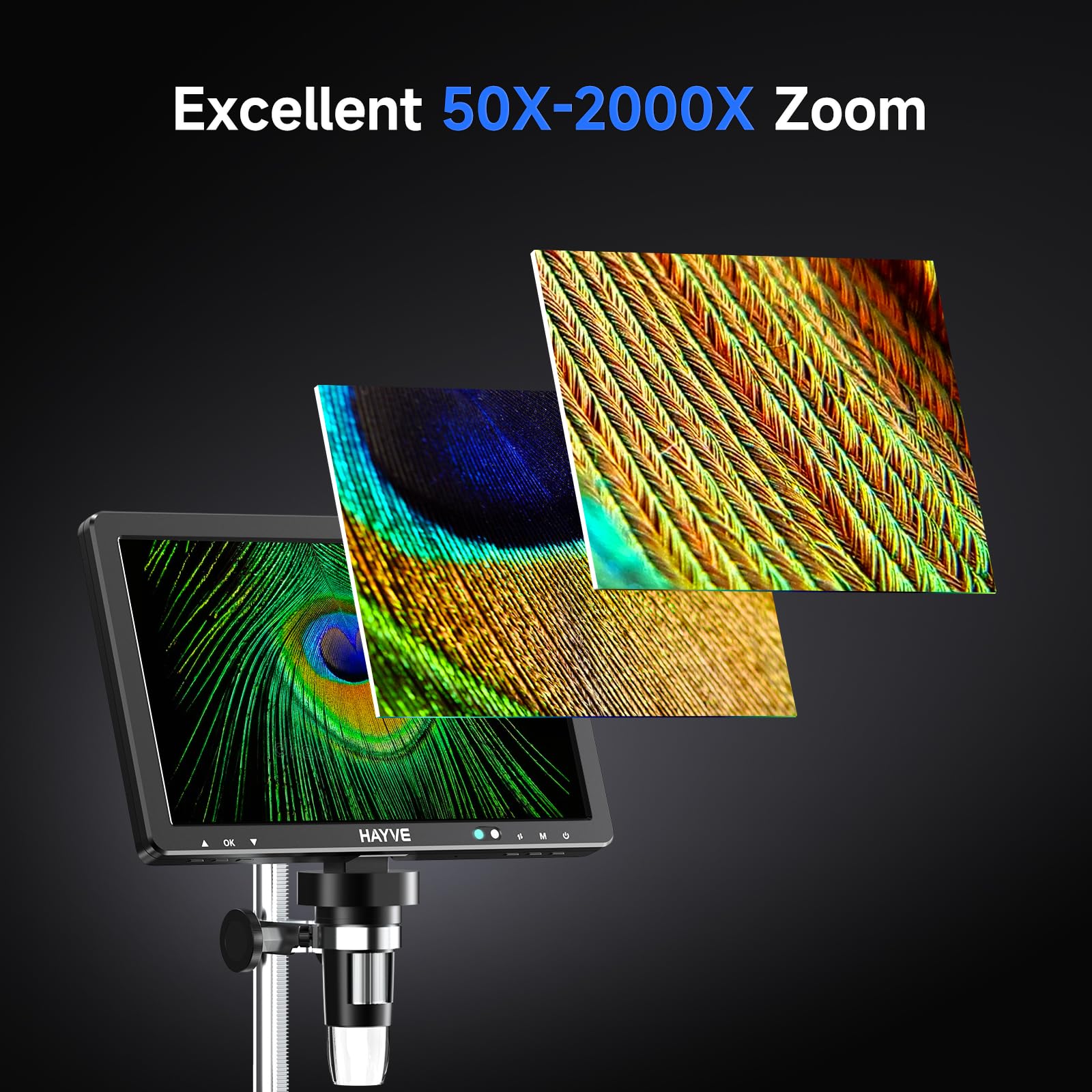 Hayve DM12 10.1 Inch HDMI Digital Microscope with 2000X Magnification - IPS Screen Coin Microscope, 20MP Soldering Microscope for Electronics Repair, Includes 10.4 Inch Adjustable Stand & 32GB Card - Compatible with PC/TV - Perfect for Coin Collecting, PCB Inspection, Jewelry Appraisal & Science Education