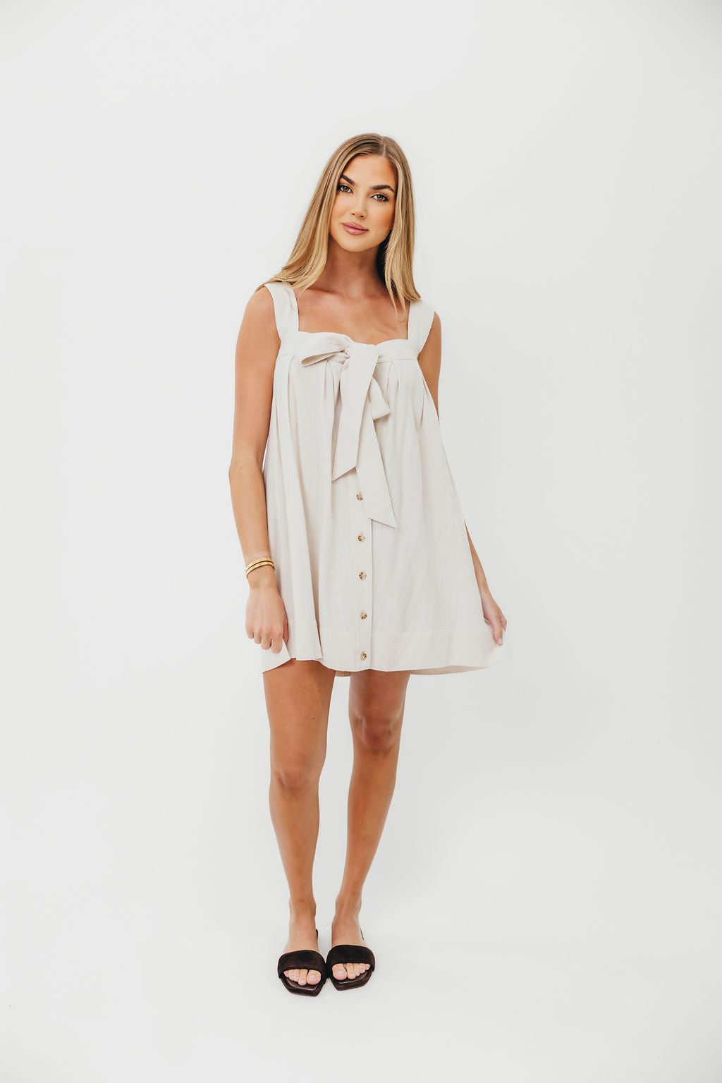 Palermo 100% Cotton Mini Dress in Cream - Women's Summer Casual Short Sleeve Flowy Dress for Beach, Vacation & Date Night
