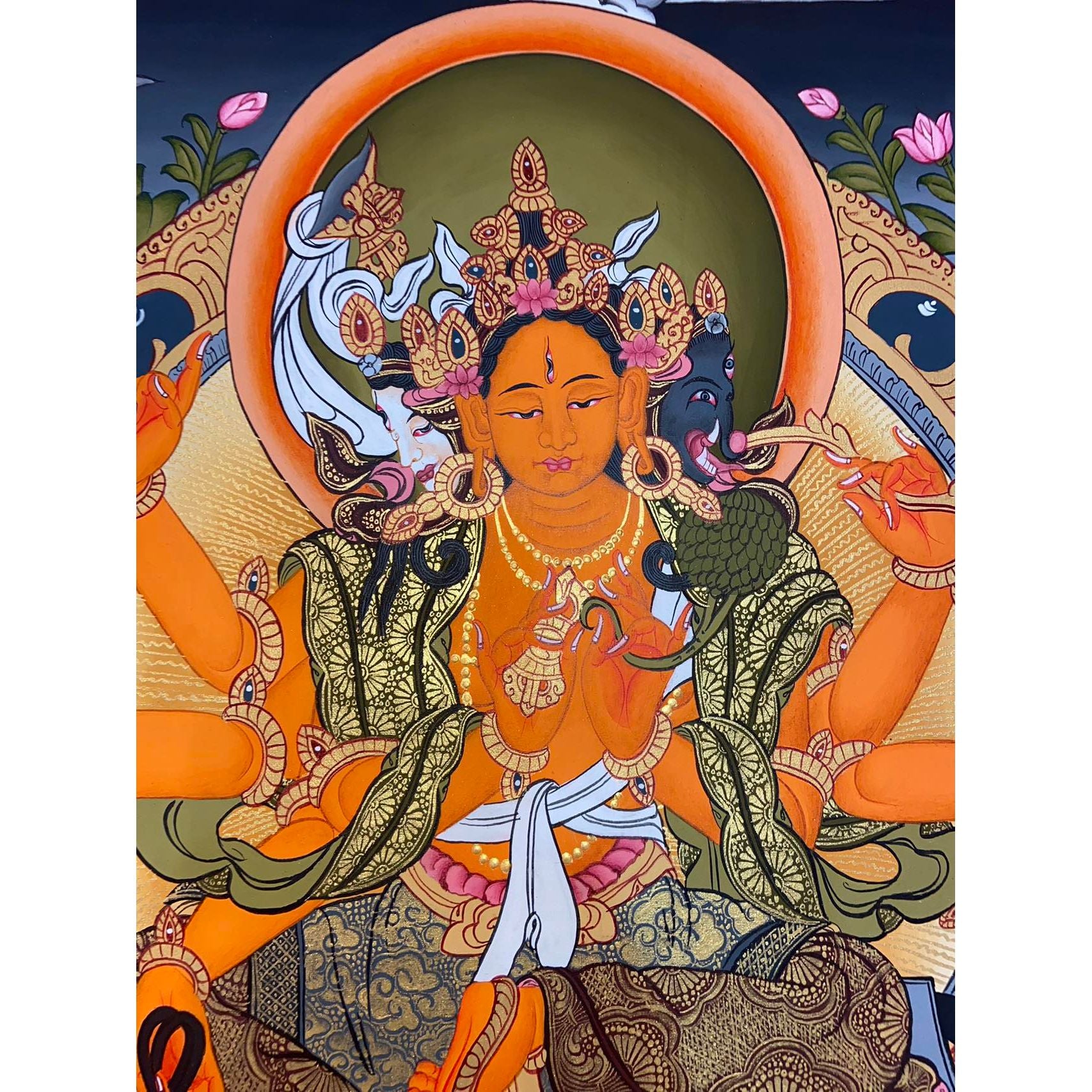 Marichi Goddess of Dawn Thangka Painting - Seven Pigs Chariot Buddhist Art for Home Altar & Meditation Space | Spiritual Decor & Yoga Room Wall Art
