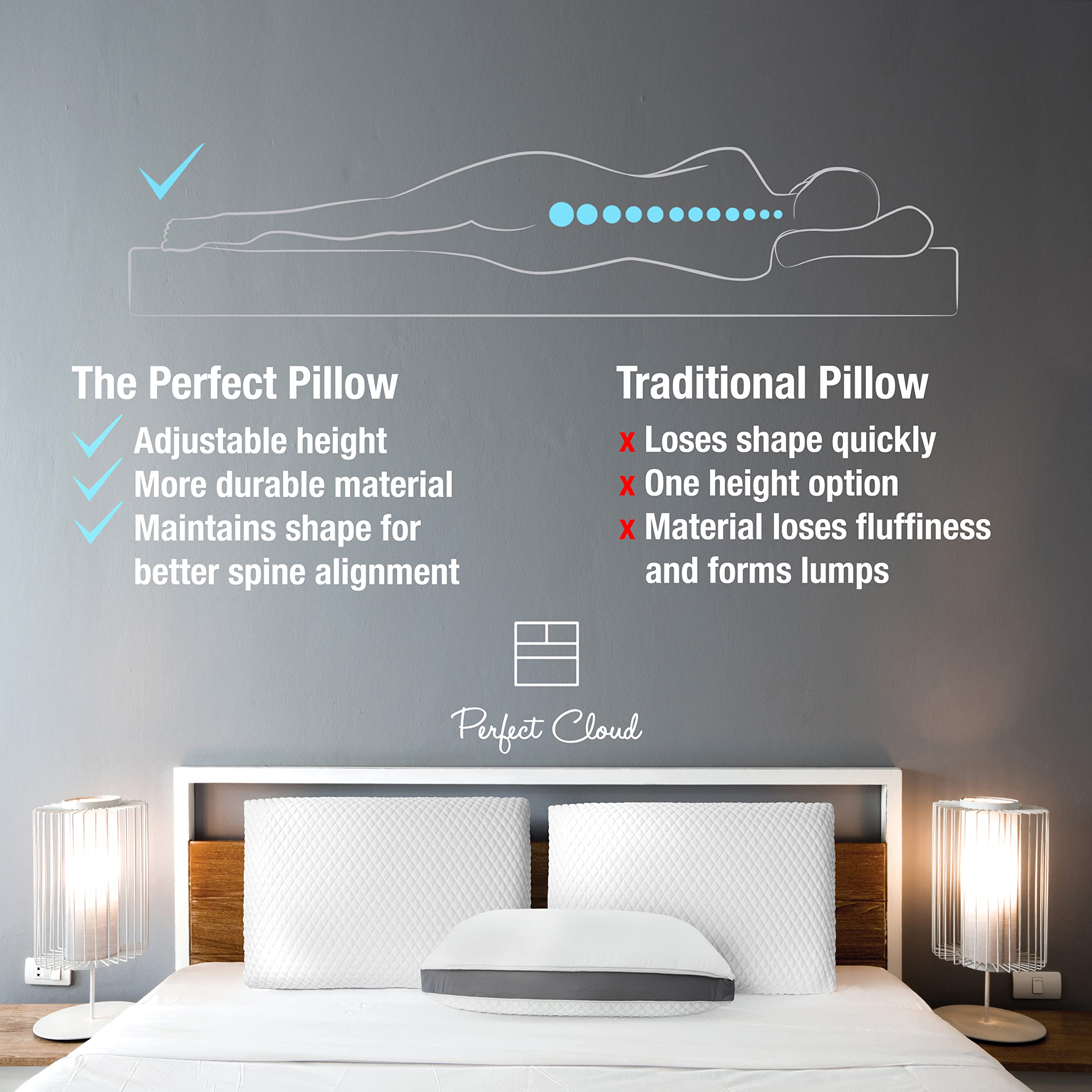 Dual Temperature Memory Foam Pillow with Adjustable & Removable Layers - Cooling & Supportive Pillow for Back, Stomach & Side Sleepers - Luxury Custom Loft Bed Pillow for Better Sleep - Ideal for Hot Sleepers & Neck Pain Relief