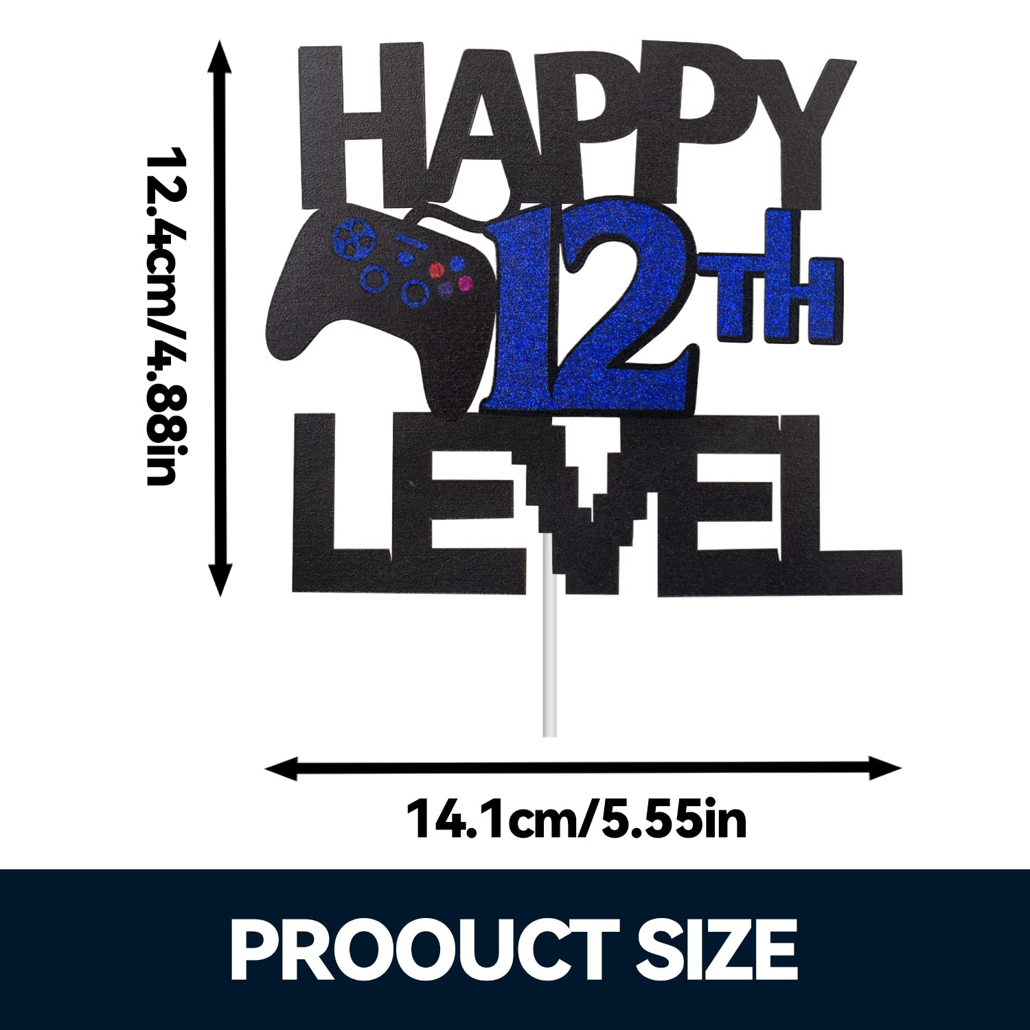 Happy 12th Birthday Video Game Cake Topper - Glitter Gamer Level 12 Unlocked Party Decoration for Gaming Themed Cakes - Perfect for Birthday Parties, Gaming Celebrations & Streamer Events