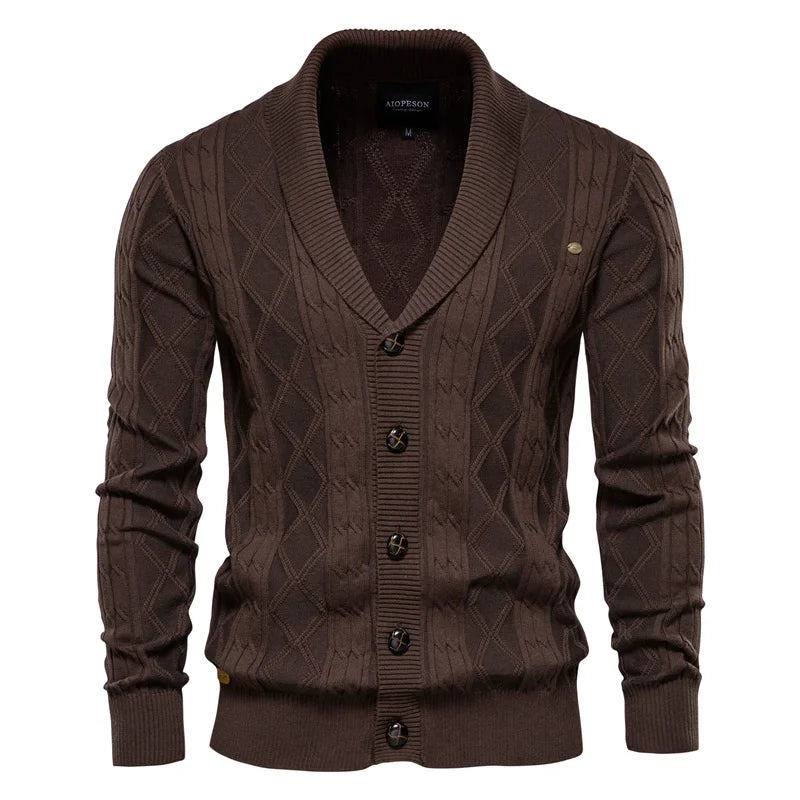 Men's Argyle Solid Color Cotton Cardigan - Casual Winter Zipper Sweater for Men | Warm & Stylish Basic Knitwear for Office, Outdoors & Daily Wear