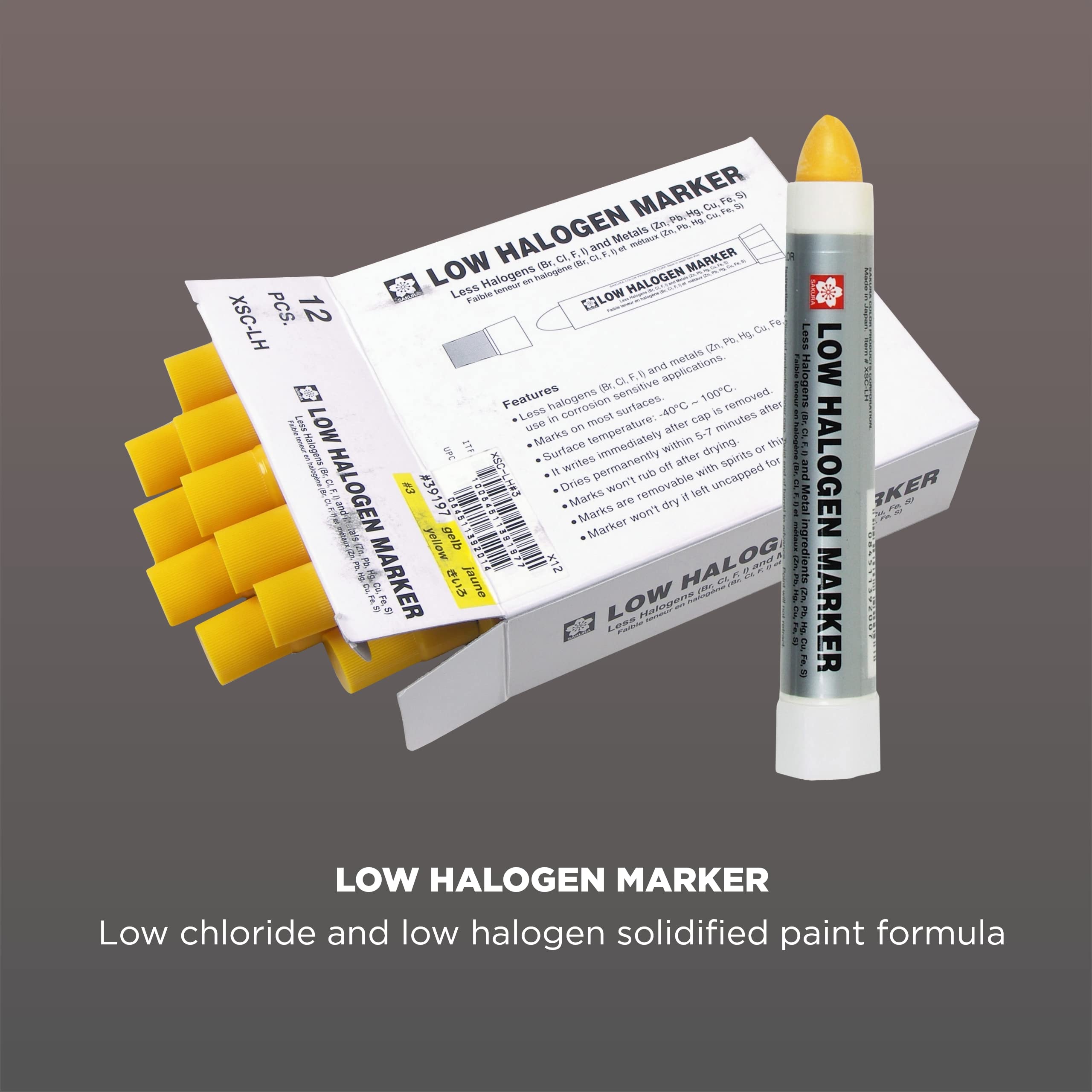 Sakura Low Halogen Solid Paint Markers - 12 Pack Permanent Oil-Based Markers for Metal, Steel, Glass & Wood - Twist-Up Tip for Easy Use - Ideal for Industrial Labeling, DIY Crafts & Automotive Marking