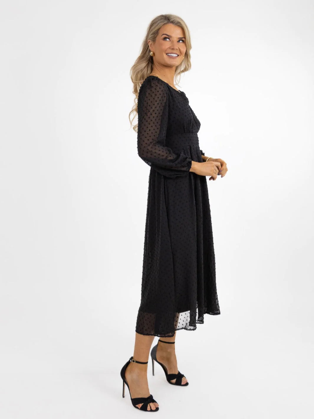 Elegant Audrey Midi Dress in Black - Perfect for Cocktail Parties, Weddings & Evening Events