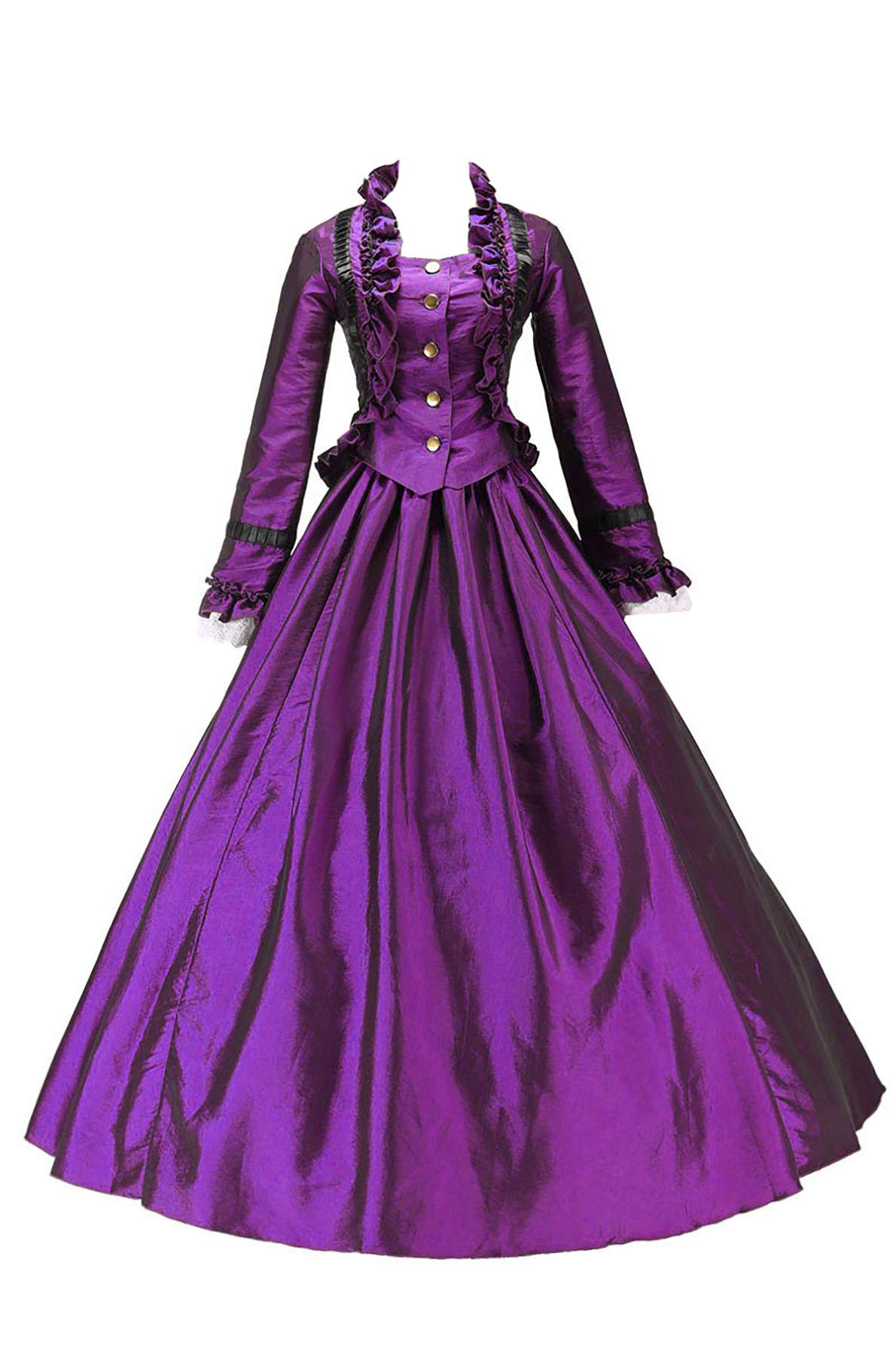 Authentic Victorian Gown - Civil War Era Vintage Dress for Historical Reenactment, Prom & Special Events | Elegant Frilling Details for Ballroom, Theater & Costume Parties