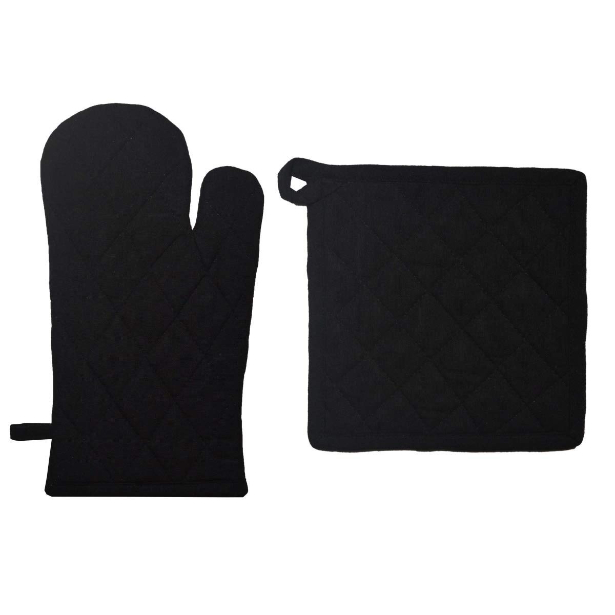 Dunroven House ORK104MP-BLK Quilted Oven Mitt and Potholder Set - Heat Resistant Kitchen Gloves for Baking, Cooking, Grilling - Black