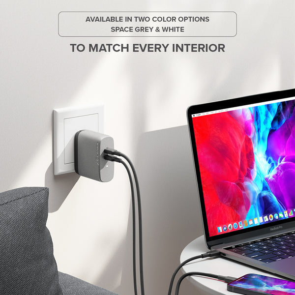 2 Port 68W GaN Fast Charger with 2m USB C Cable - Compact & Powerful Charging for iPhone, Samsung, MacBook & More - Perfect for Travel, Office & Home Use