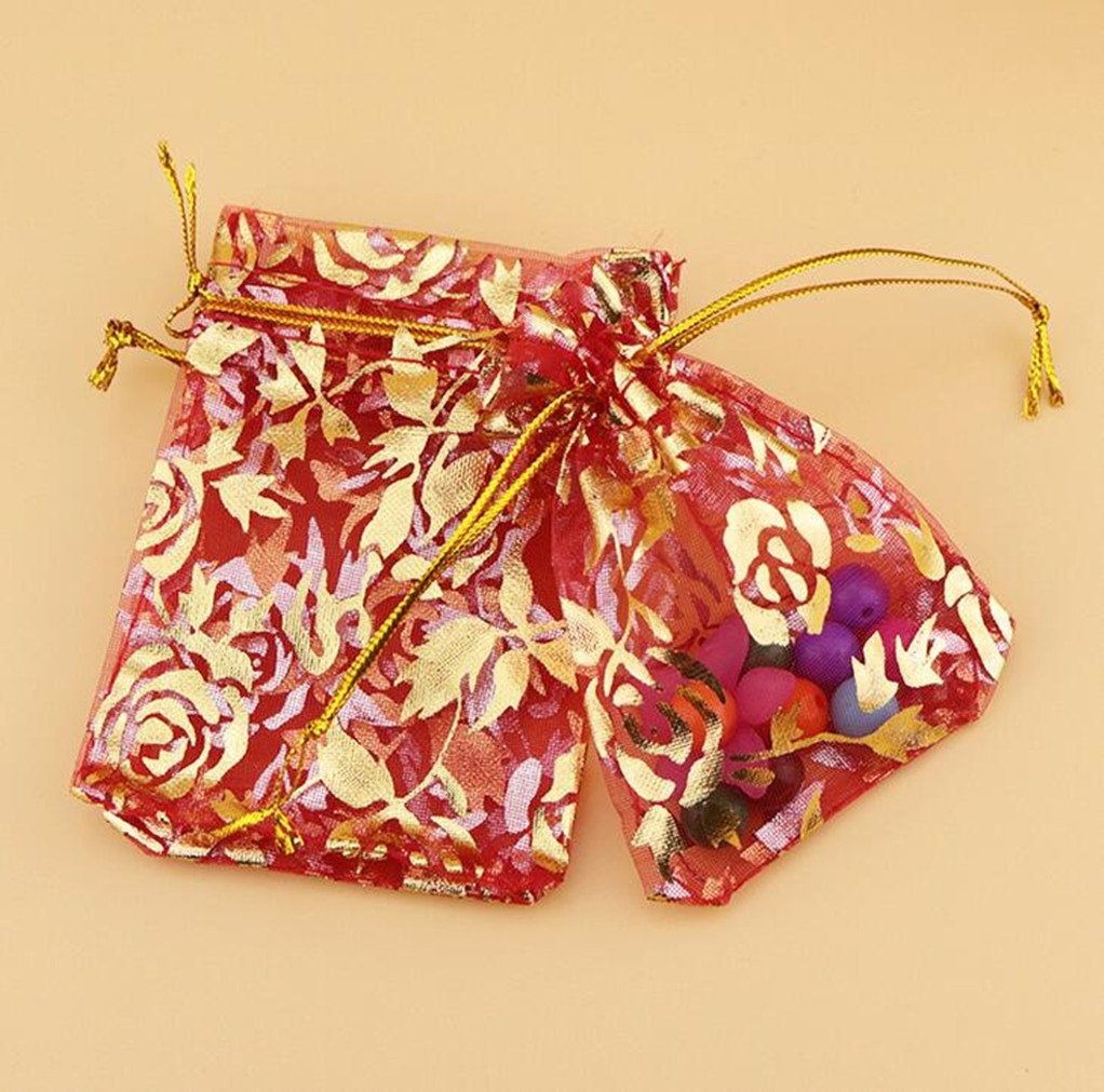 100pcs Rose Pattern Organza Wedding Gift Bags - 3