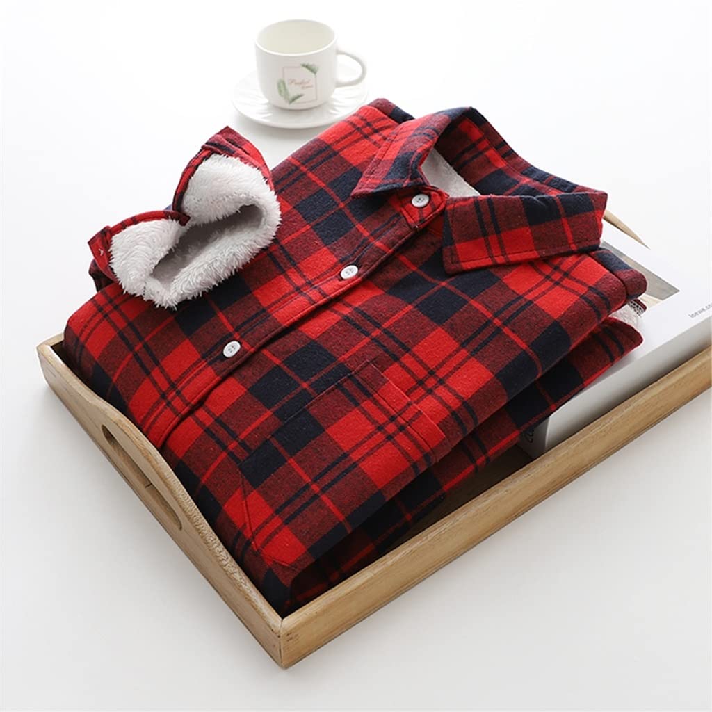 EEKLSJ Women's Winter Velvet Thermal Blouse - Thick Warm Cotton Plaid Flannel Shirt for Cold Weather (Color A, Size L) | Perfect for Layering, Office Wear & Outdoor Activities