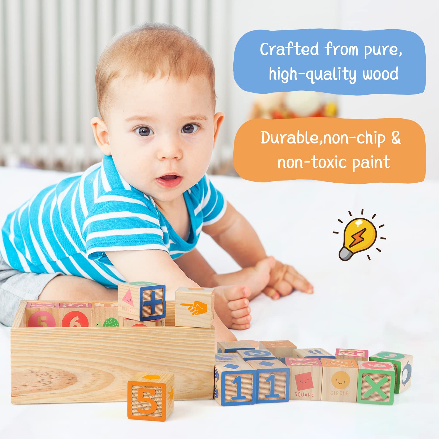 Joqutoys 40 PCS ABC Wooden Building Blocks for Toddlers - Large Alphabet & Number Stacking Blocks with Storage Tray - Montessori Educational Learning Toys for Boys & Girls Ages 1-3 - Perfect Gift for Preschool Learning & Creative Play