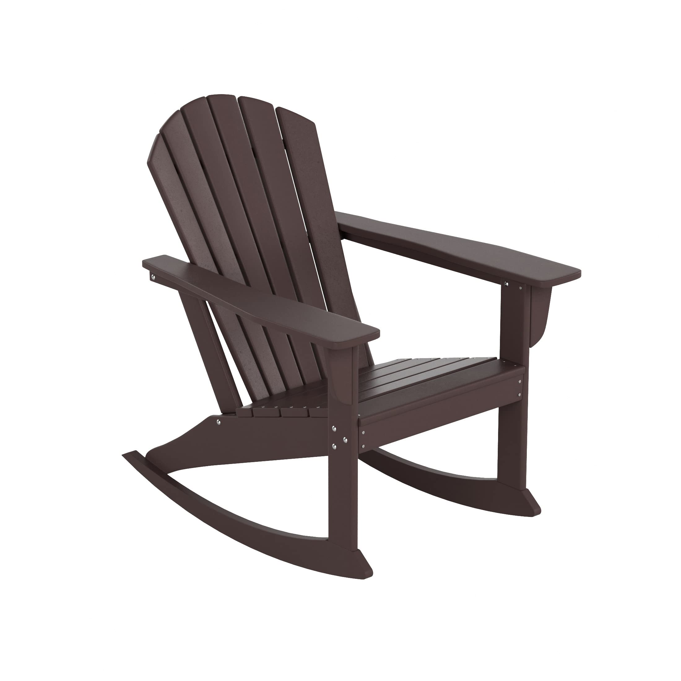 WO Home Furniture Patio Rocking Chair - Traditional Outdoor HDPE Rocker with UV Weather-Resistant Finish (Dark Brown) - Perfect for Porch, Garden, Deck & Backyard Relaxation