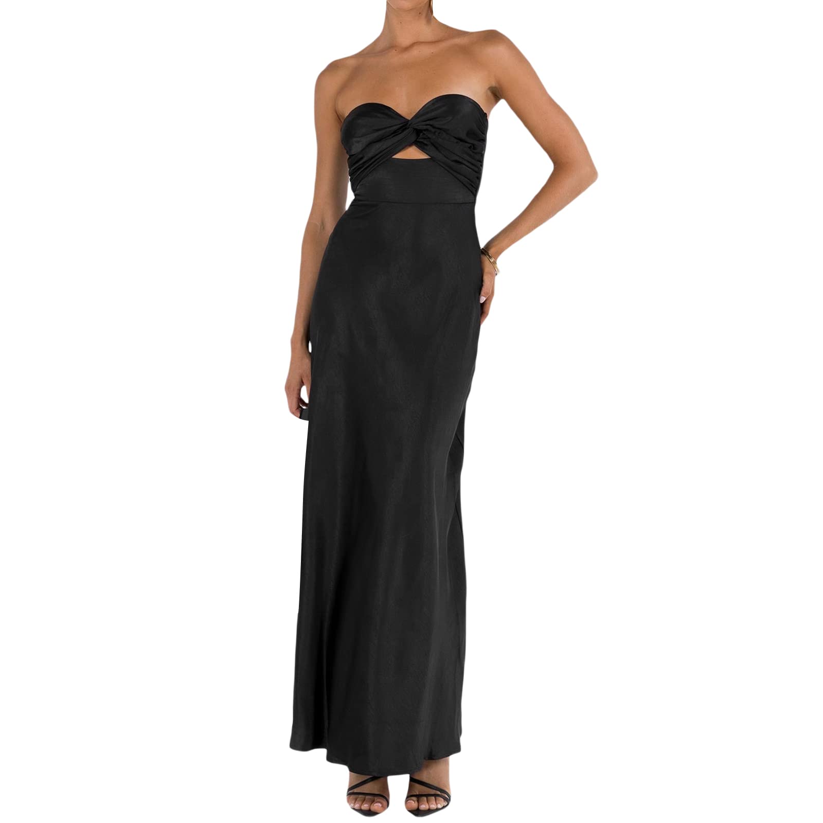 Elegant PXIAOPANG Women's High Waist Ruched Bodycon Dress - Bandeau Cocktail Evening Gown with Thigh Slit | Perfect for Prom, Wedding Guest & Formal Events