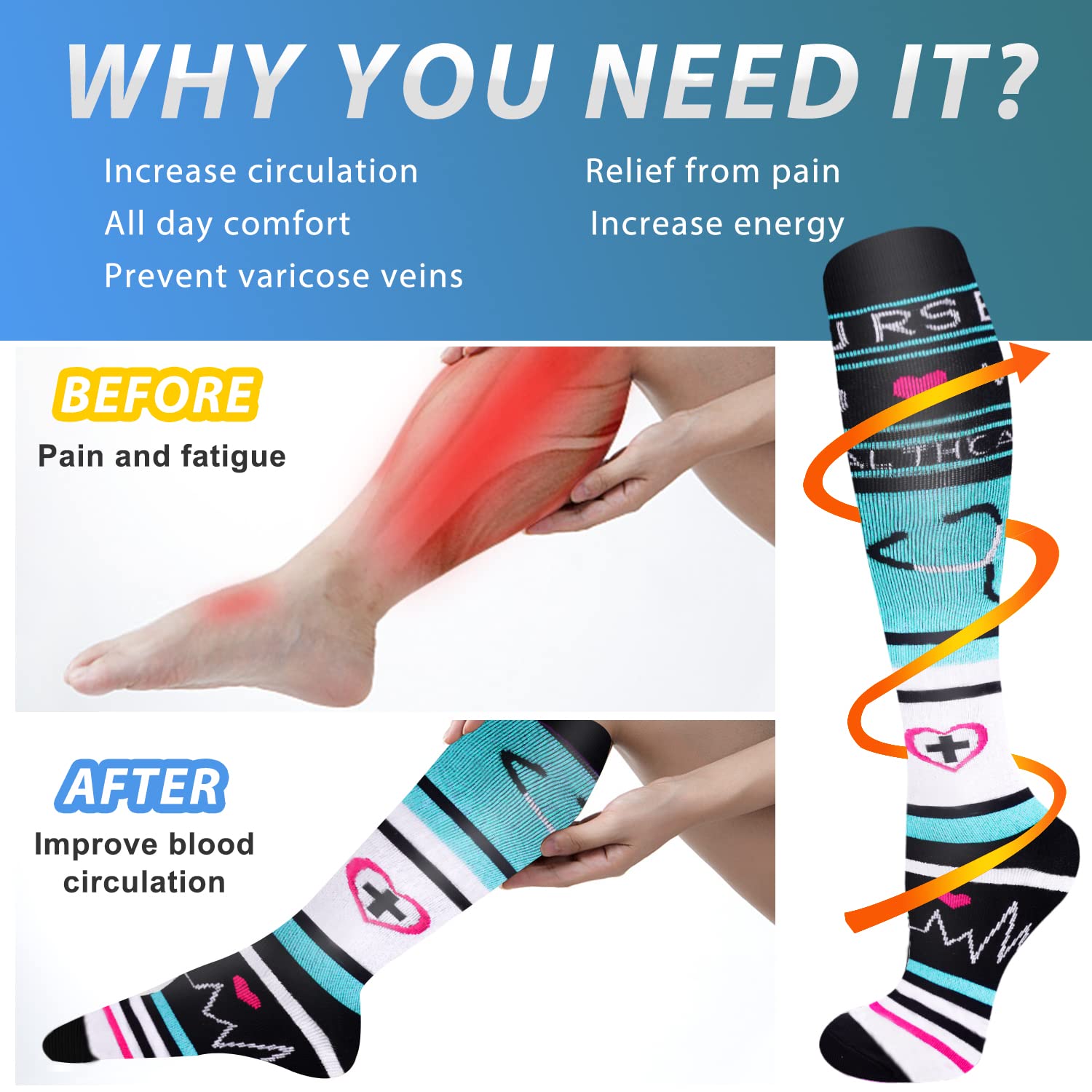 Aoliks Medical Compression Socks for Women & Men - Knee High Support Socks for Running, Nurses, Travel - Improve Circulation & Reduce Swelling - Perfect for Sports, Work & Long Flights