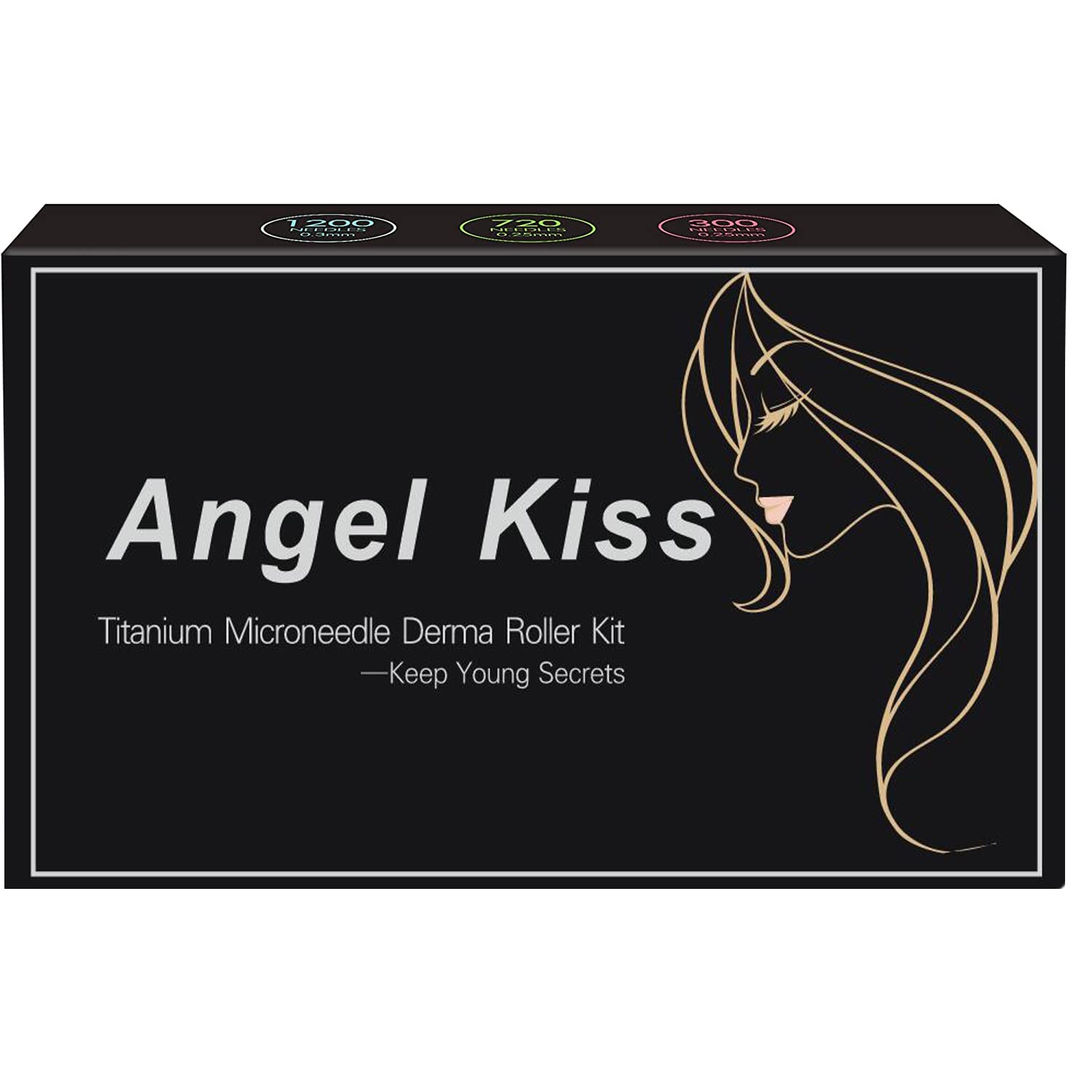 Angel Kiss 4-in-1 Titanium Derma Roller Kit for Face & Body - 0.25mm (300/720 Needles) & 0.3mm (1200 Needles) Microneedling Roller for Microdermabrasion - Skin Care Treatment for Men & Women - Perfect for Anti-Aging, Acne Scars & Hair Growth
