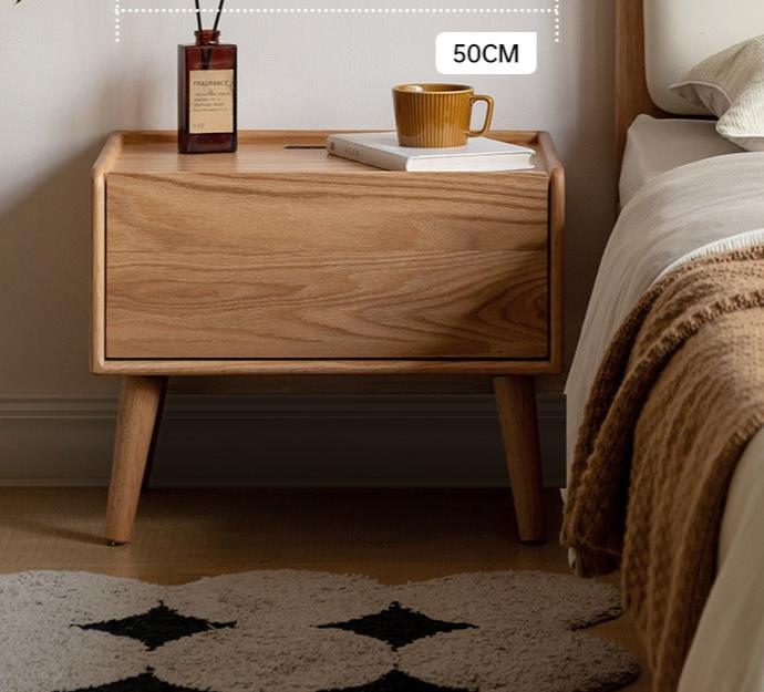 Solid Oak Wood Nightstand with Built-in USB Outlet - Perfect for Bedroom, Living Room, or Office Use