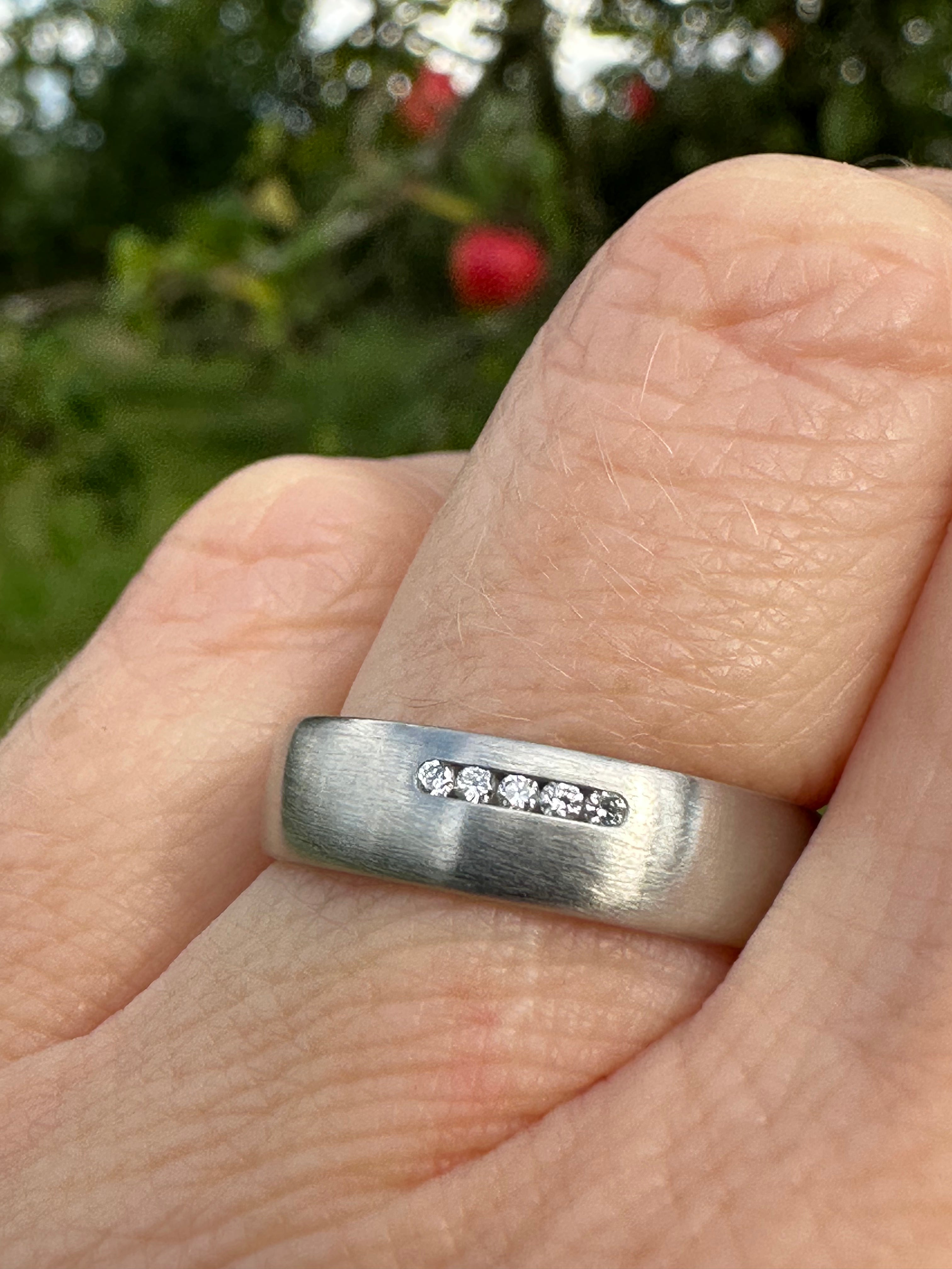 Platinum Small Channel Set Diamond Band Ring - Size M - Elegant Wedding, Engagement & Anniversary Jewelry Gift for Women