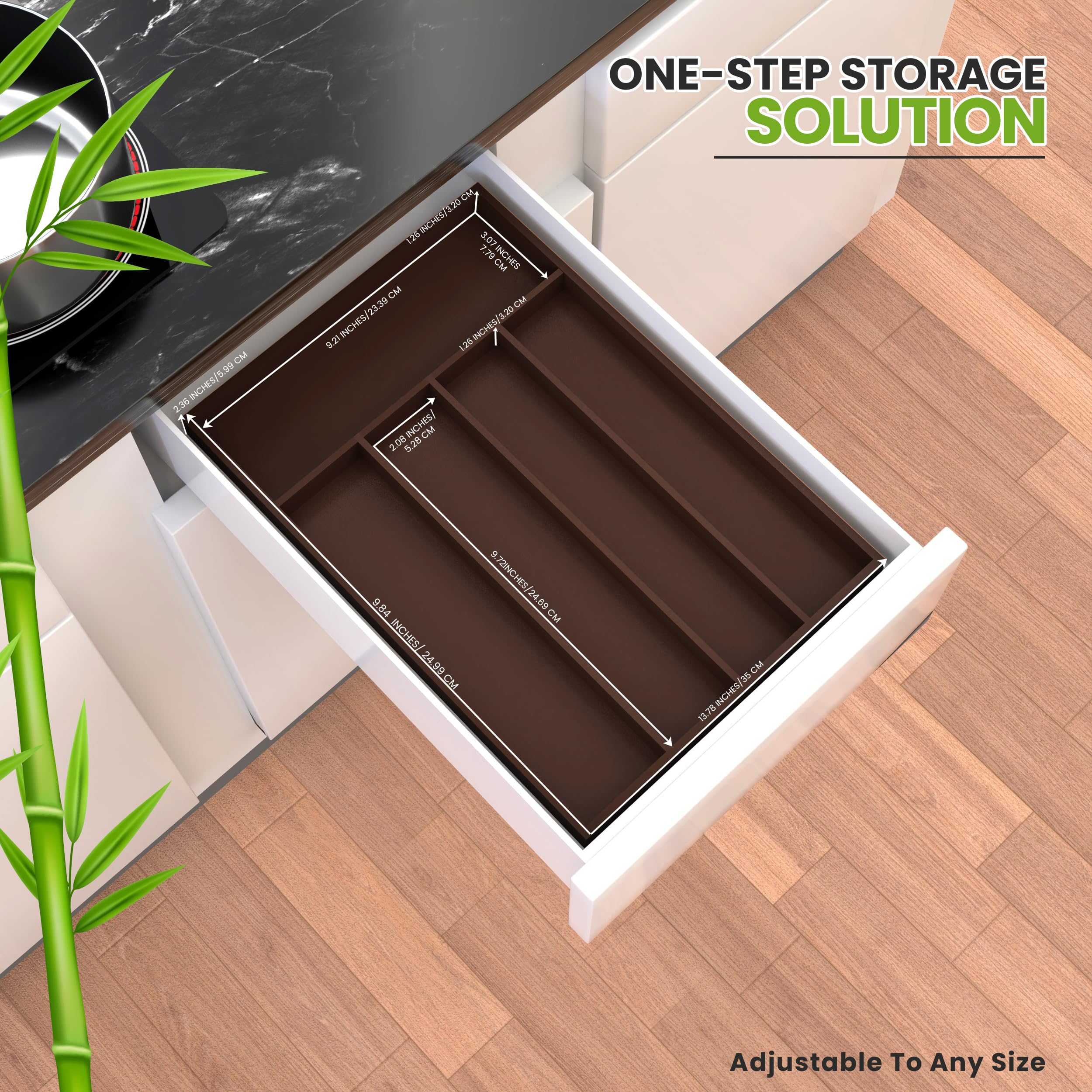 Utopia Kitchen Bamboo Silverware Organizer - 5 Compartment Drawer Tray for Cutlery, Utensils & Flatware (Brown) | Perfect for Kitchen Drawer Organization & Dining Table Storage | Pack of 1