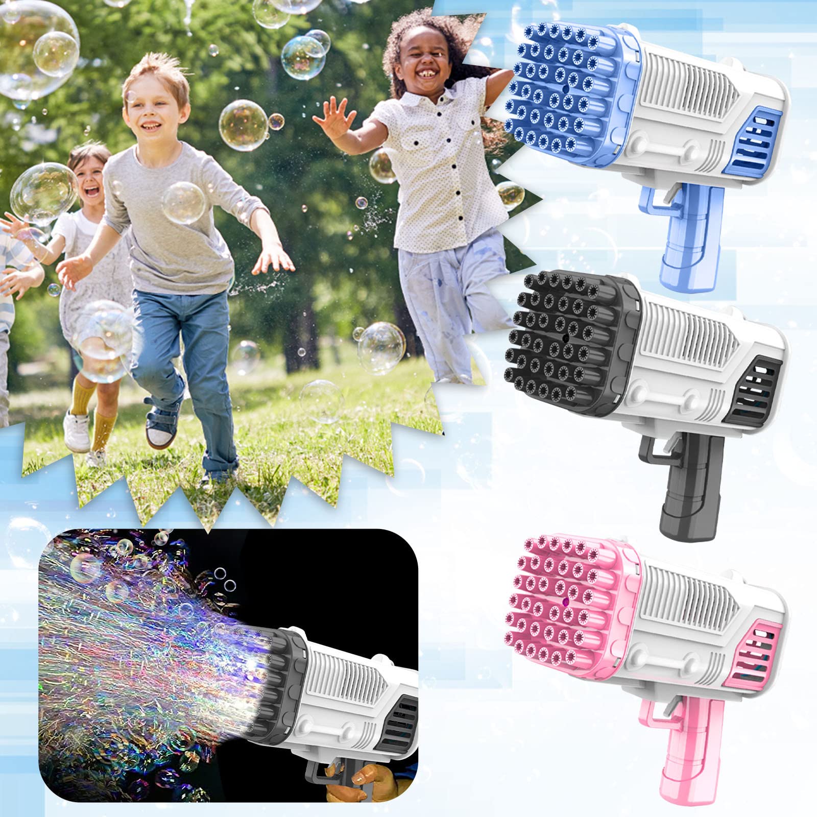 Automatic Bubble Machine for Kids - 36 Hole Bubble Blower with LED Lights | Fun Bubble Bath Toy for Toddlers, Boys & Girls | Perfect for Birthday Parties, Outdoor Play & Backyard Fun (Pink)