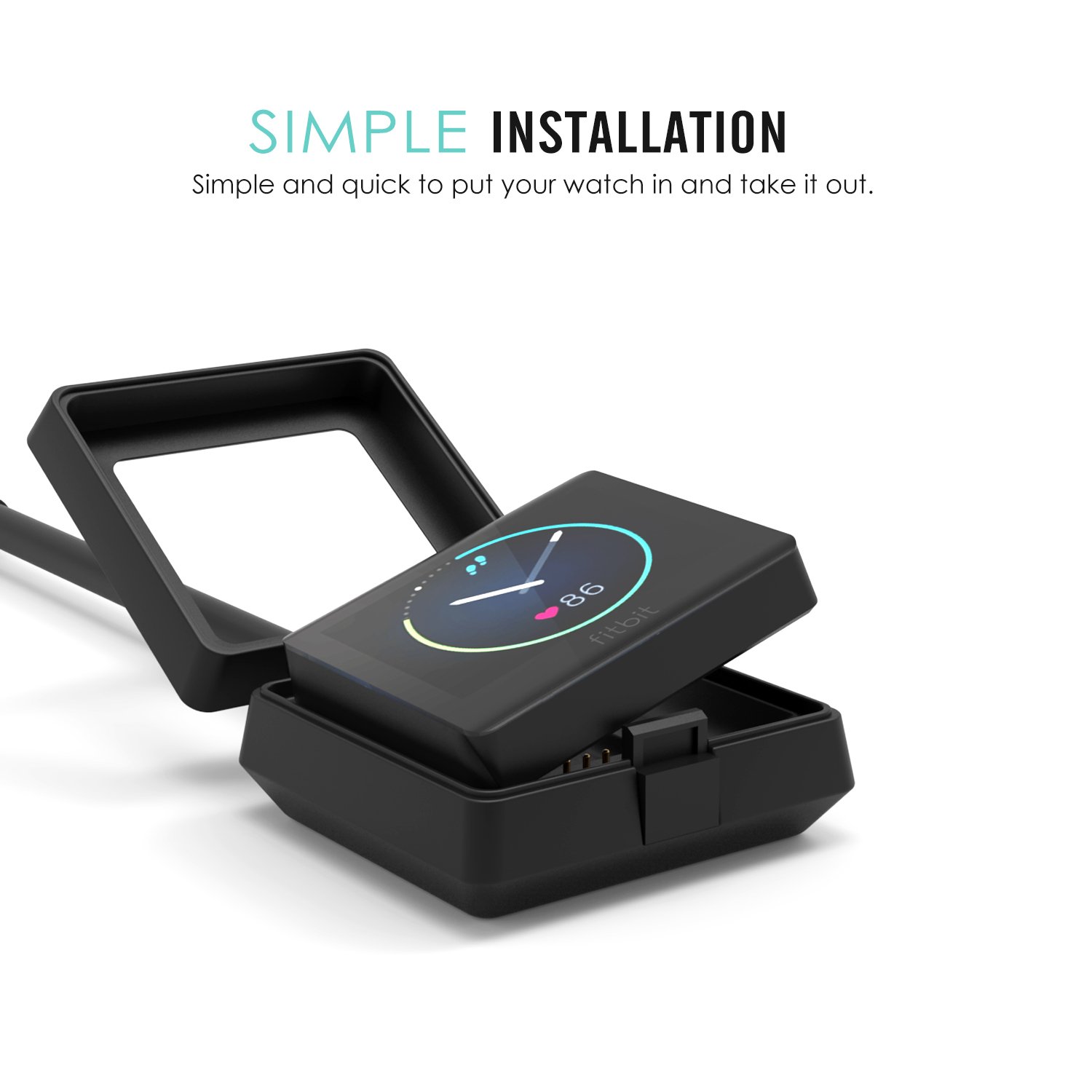 MoKo Replacement Charger for Fitbit Blaze Smart Watch - USB Charging Dock Cable & Adapter (Black) | Perfect for Home, Gym & Travel Fitness Tracking