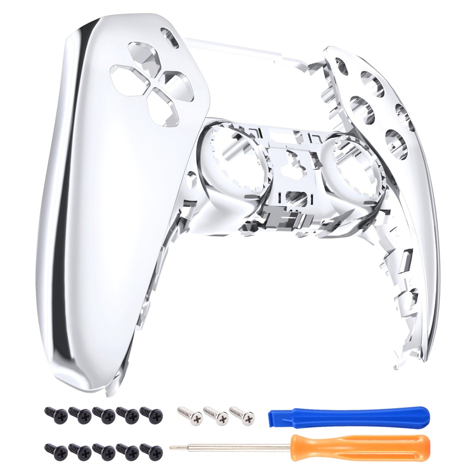 eXtremeRate Chrome Silver Glossy Front Housing Shell Replacement for PS5 Controller BDM-010/020/030/040/050 - DIY Customization for Gaming Enthusiasts